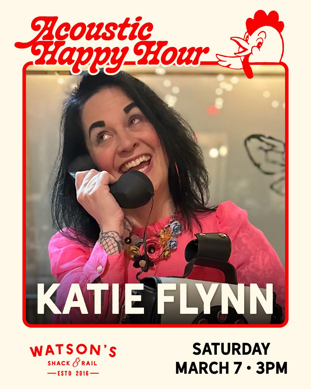 Join us for Happy Hour with Katie Flynn this Saturday at 3pm!