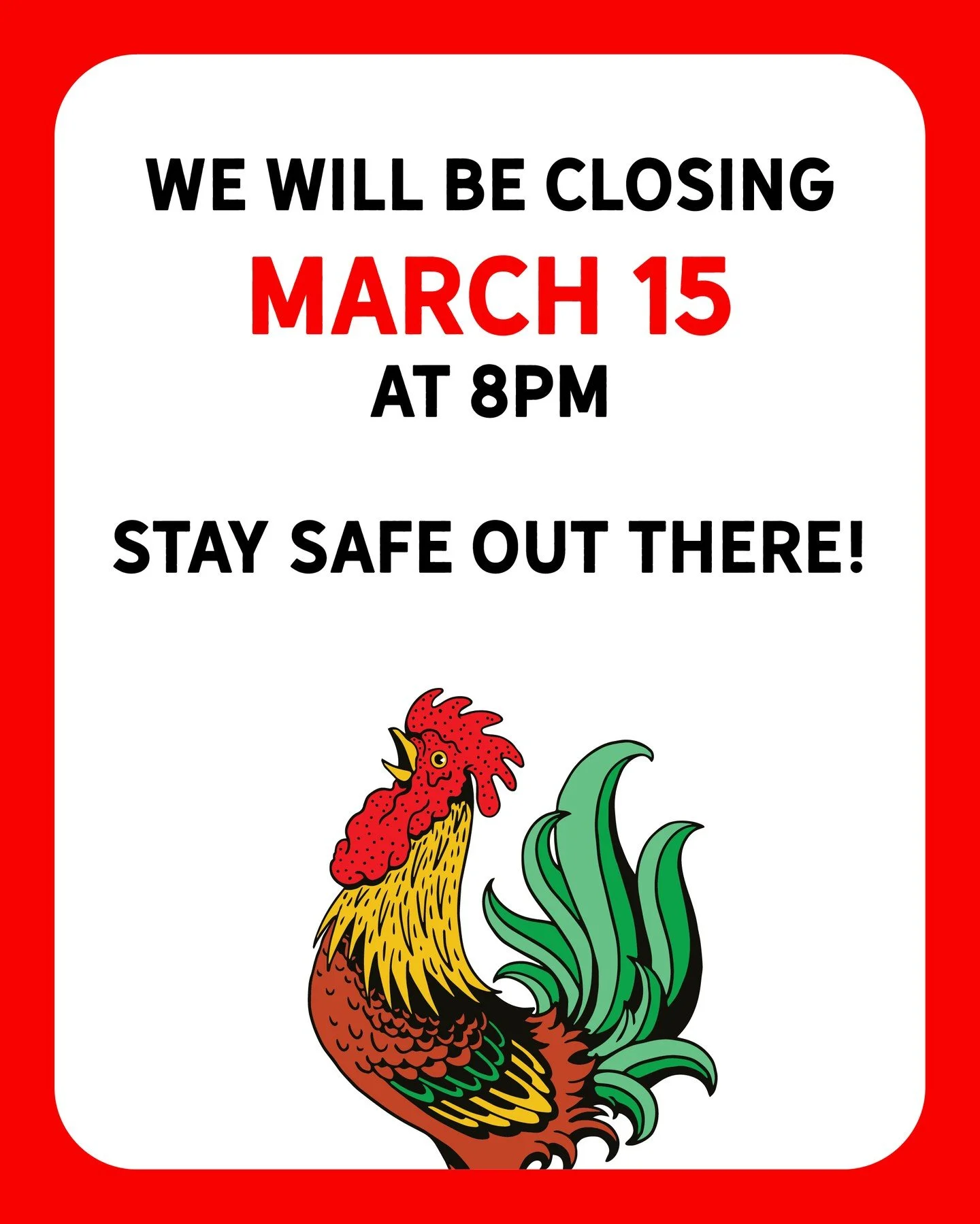 We're closing the Shack a bit early tonight. Stay safe out there!