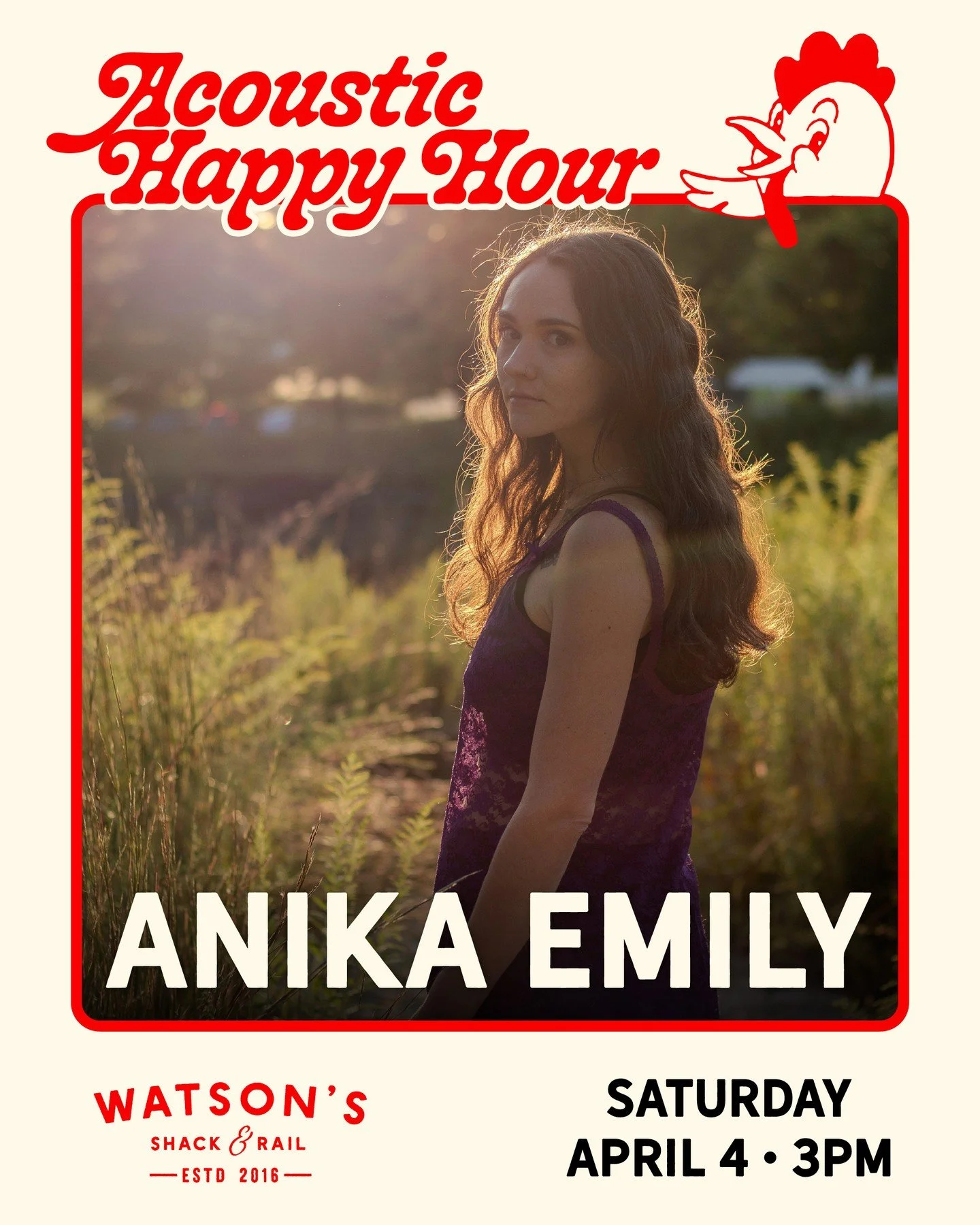 Anika Emily will be back, live on Saturday April 4 at 3pm for Acoustic Happy Hour!