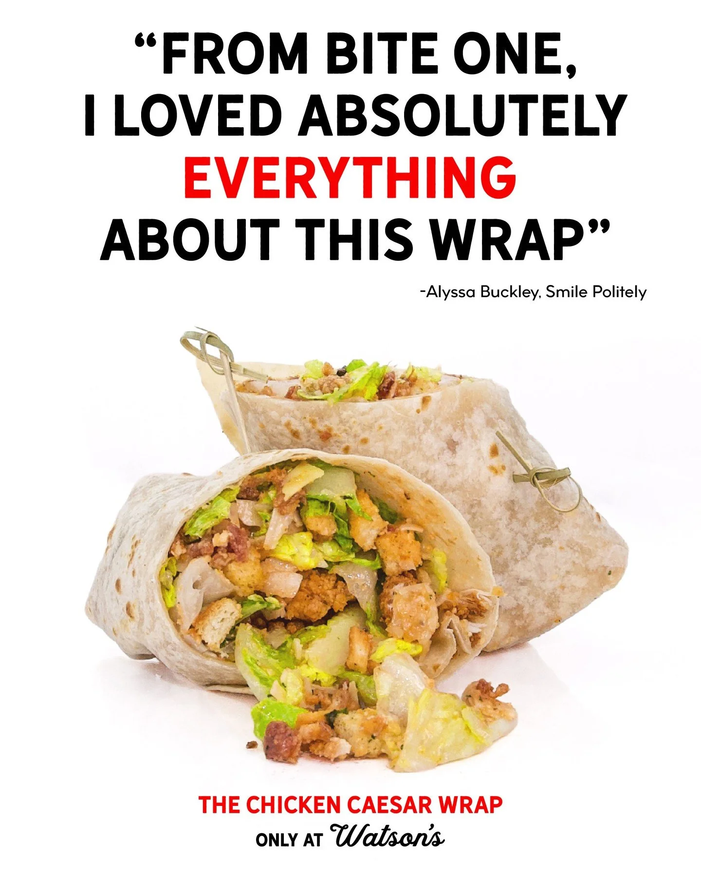 Back in January, our Chicken Caesar Wrap made it in the 5 things to eat list by @alyssambuckley from @smilepolitely. This bad boy is available at our location in @theyardonbroadway all the time. Come get one!