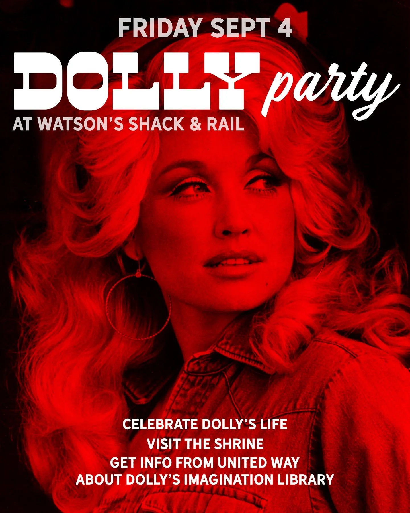 We're having a party to celebrate the life and career of Dolly Parton at the Shack this Friday! We'll listen to her music and watch her films, and even bring the shrine out of the women's bathroom so all can see! The Champaign County United Way (@uwc
