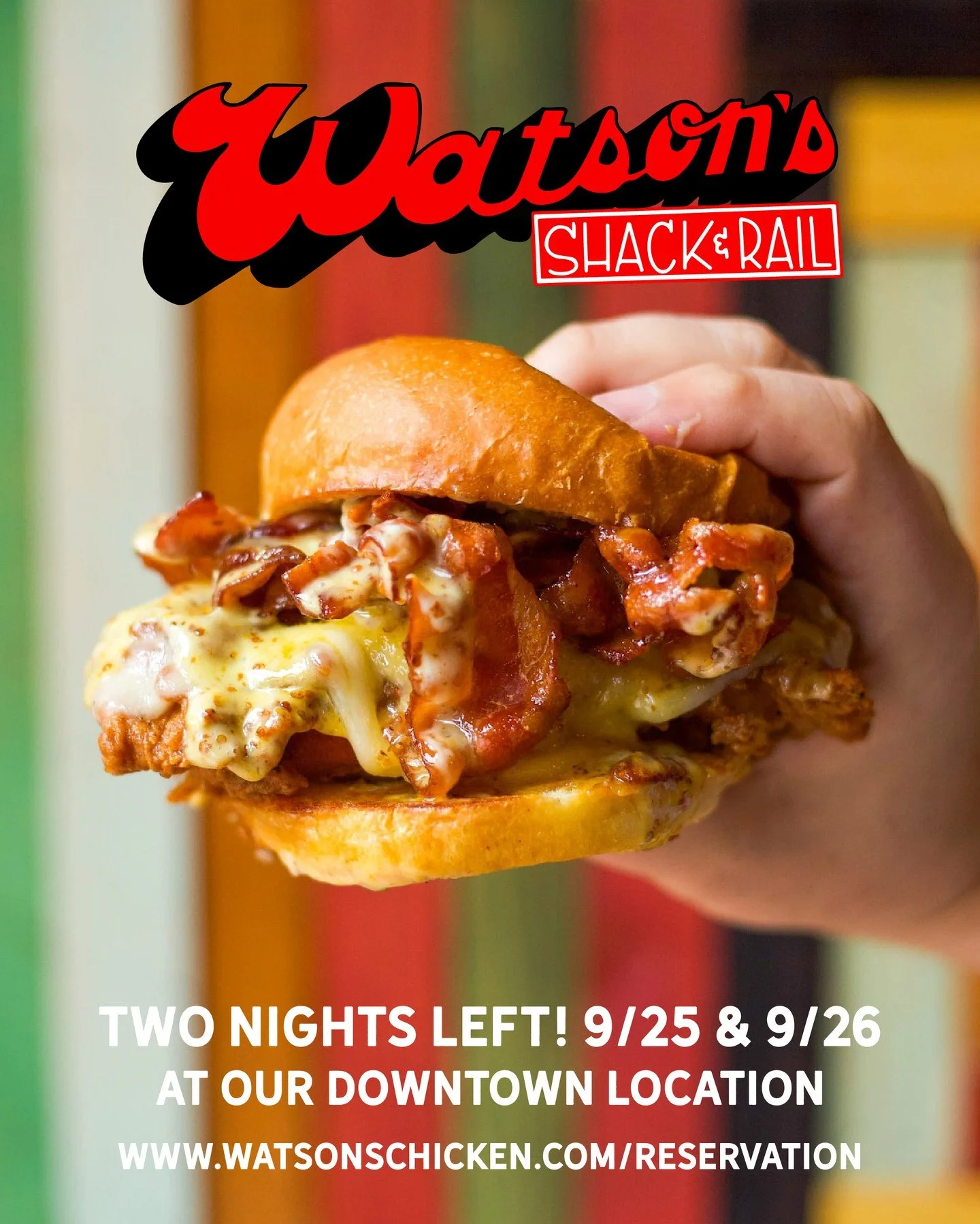 Two more nights left (after tonight of course) at our downtown location! Grab a reservation at https://www.watsonschicken.com/reservation or the link in our bio!