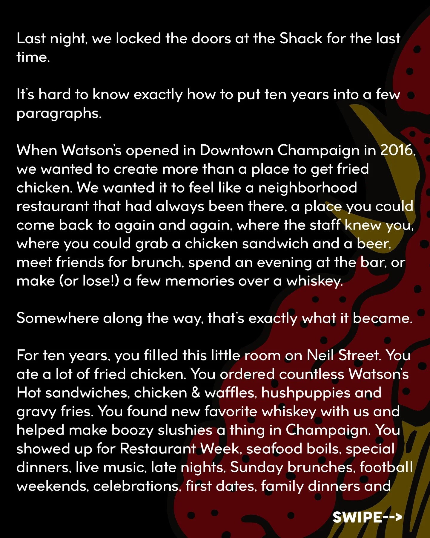 We love you, CU. Thanks for letting us be your chicken shack.