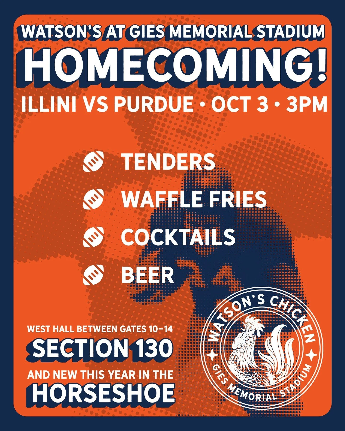 Coming back to Champaign for Homecoming? Come find an old friend while you&rsquo;re here.⁠
⁠
Watson&rsquo;s will be serving inside Gies Memorial Stadium tomorrow for Illinois vs. Purdue. Find us at West 130 and Horseshoe 117. Not going to the game? W