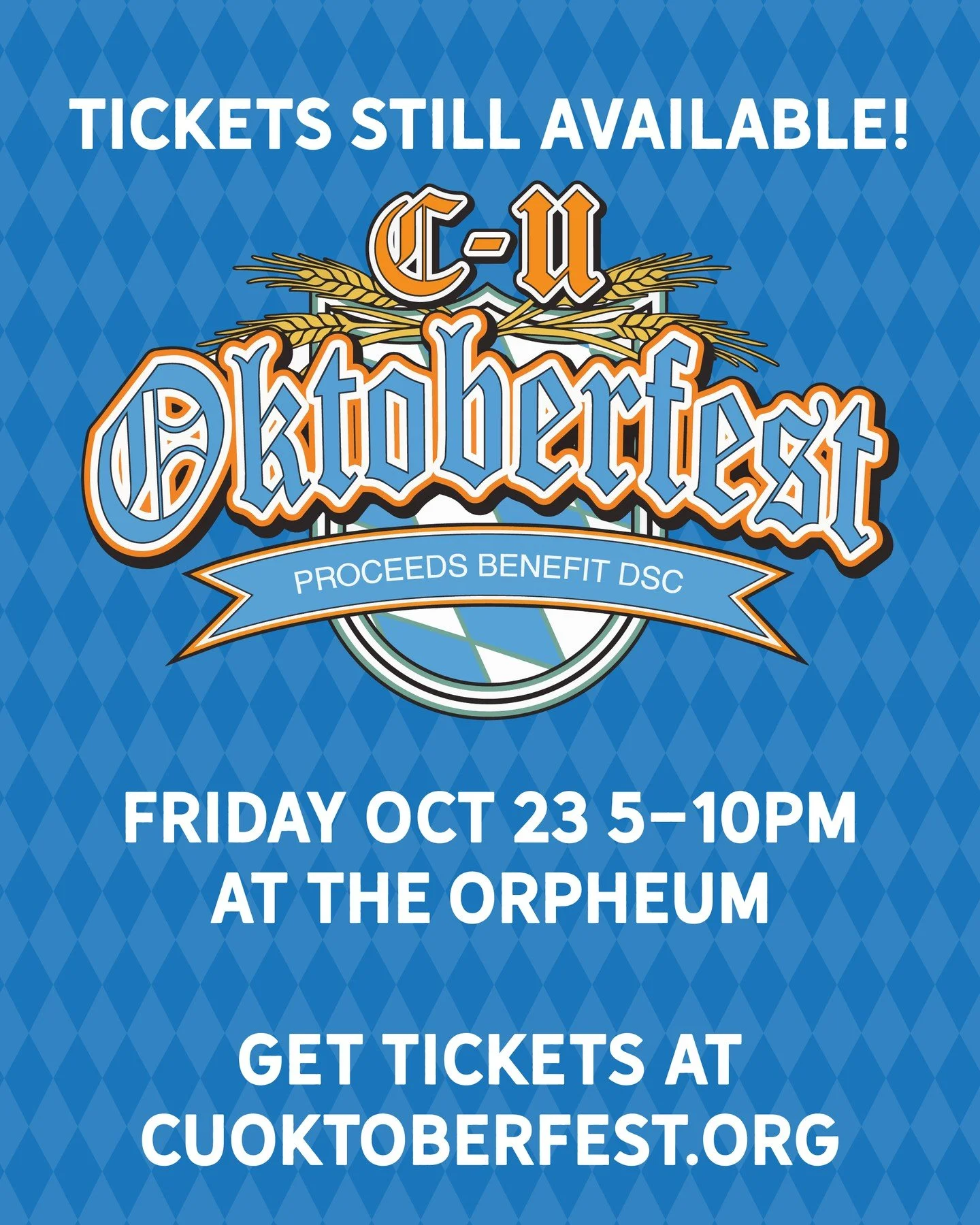 You can still get tickets (and a limited amount of tables) for DSC's CU Oktoberfest! It's on Friday, October 23rd at the Orpheum. Get tickets at the link in our bio!