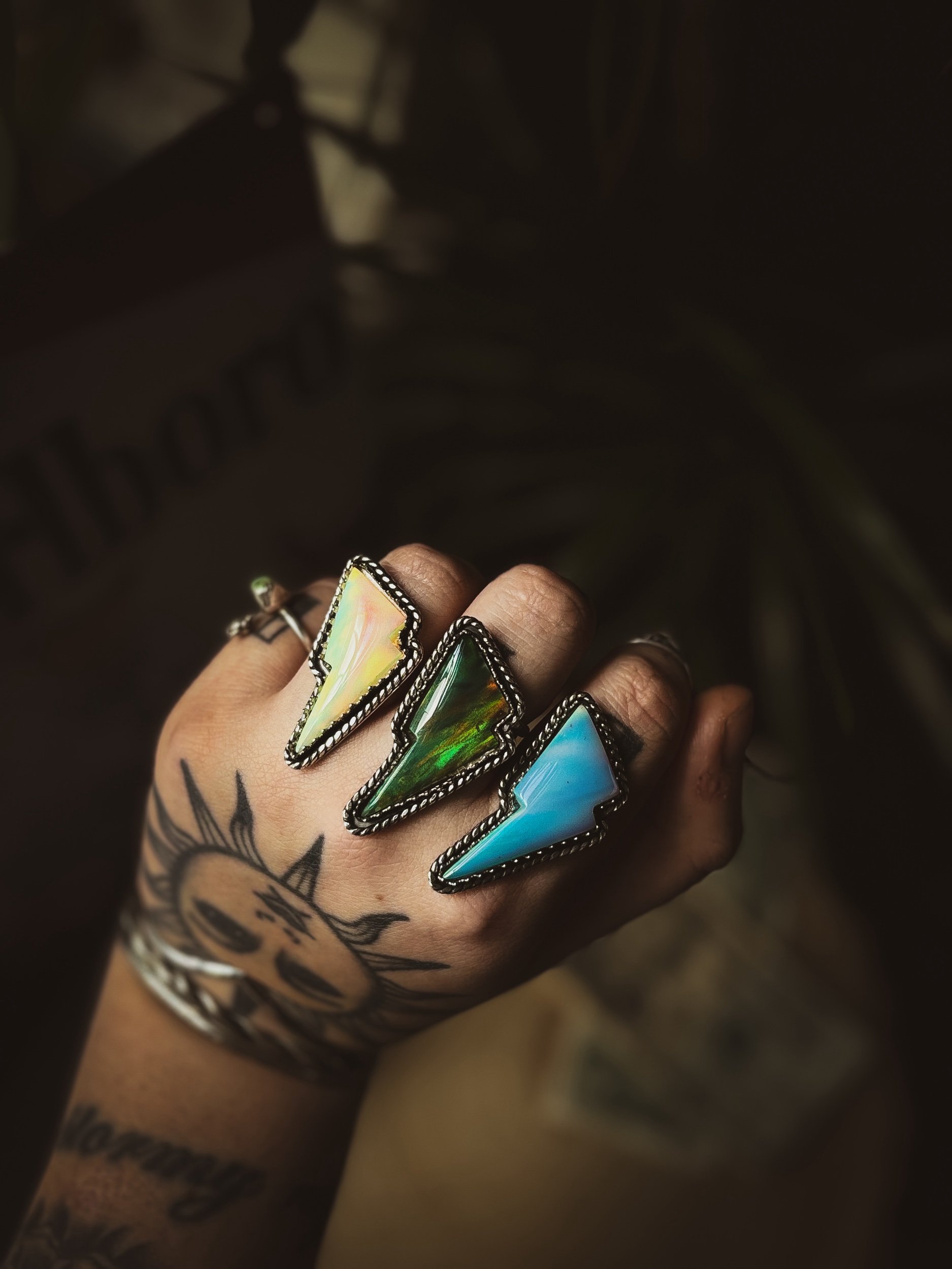 Custom Aurora Opal Lightening Bolt ring