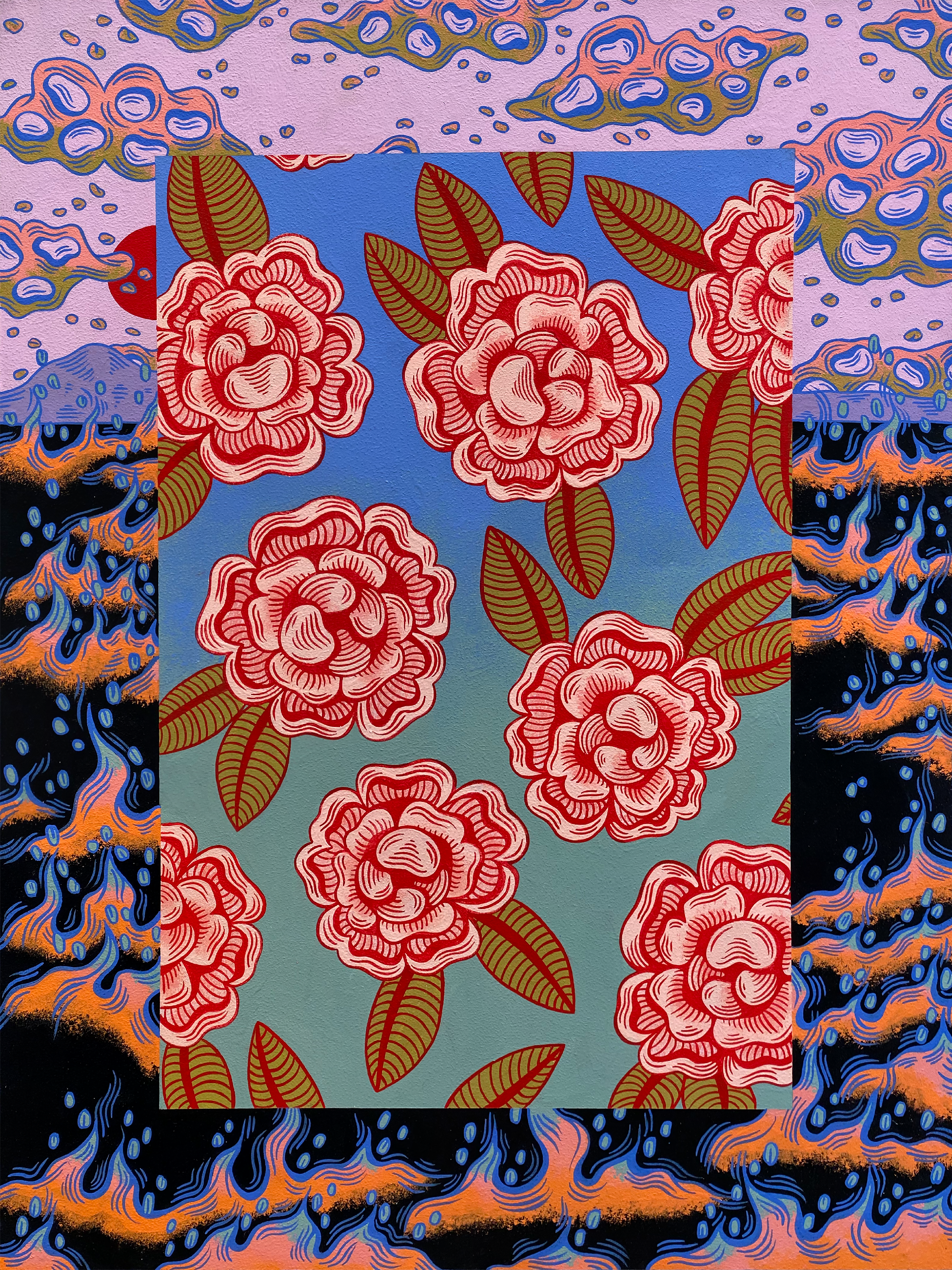 Tableau II (Something Better) • Gouache on panel, 18” x 24” with additional pine frame