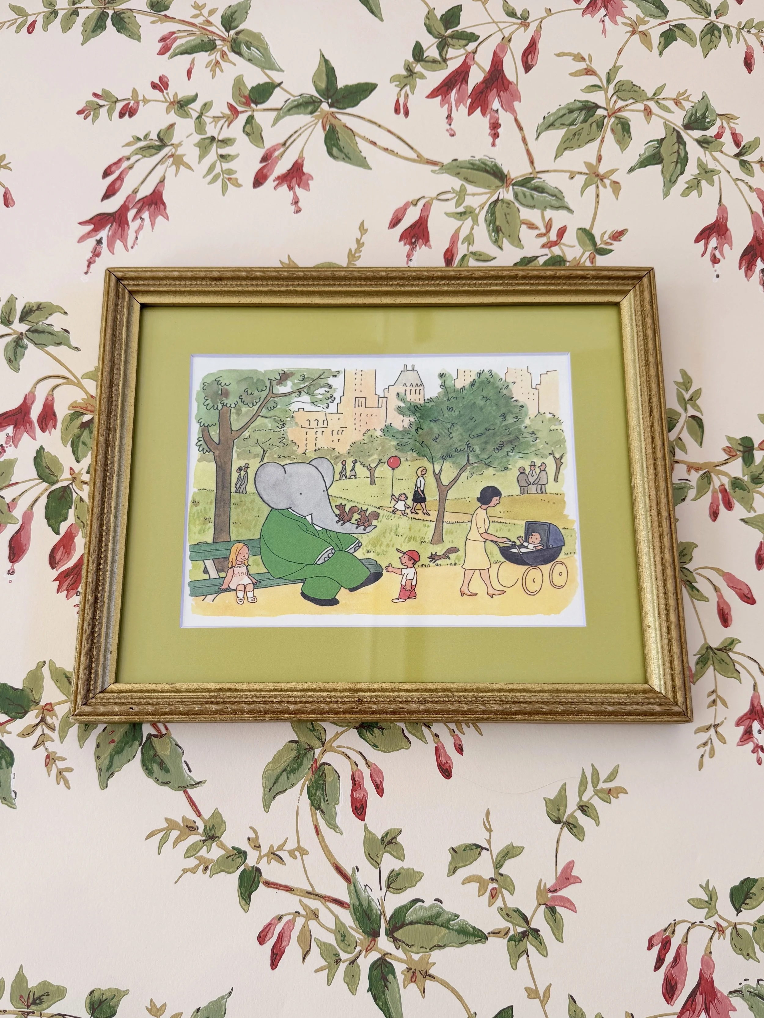 #9 - 1965 Babar Illustration in Central Park in Vintage Gold Frame