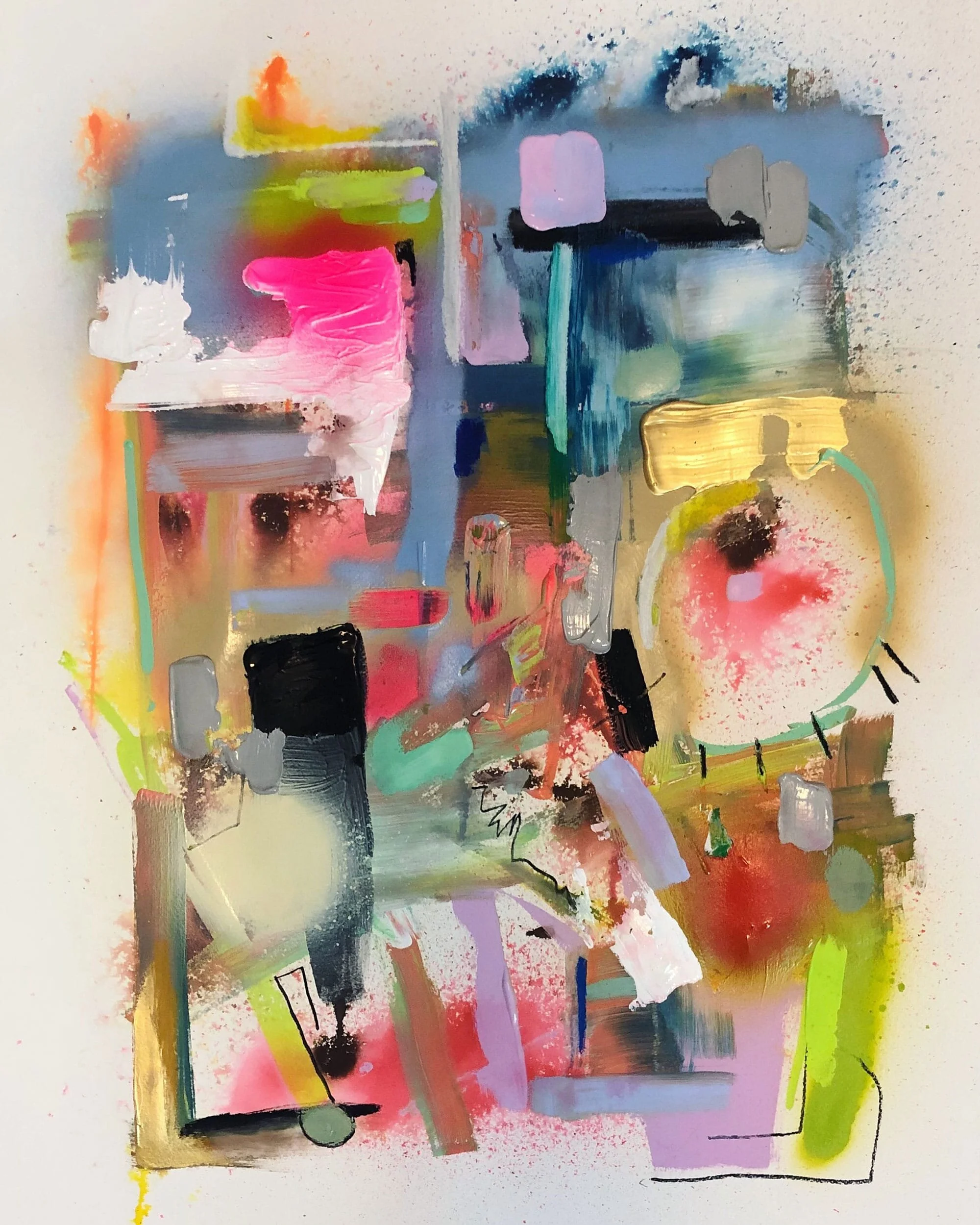    City Life    2019     Mixed media on cold press watercolor paper 22” x 30” SOLD 