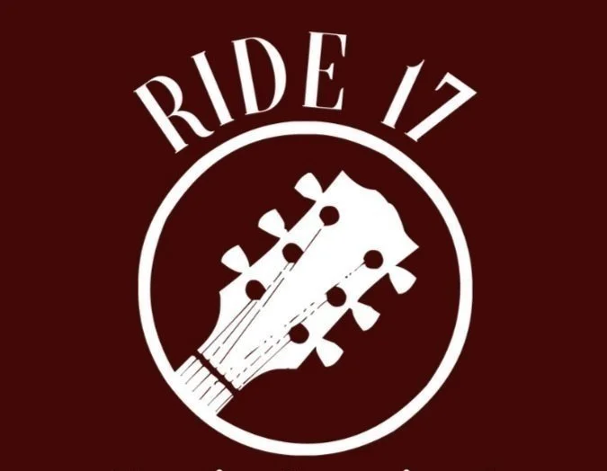 "Ride 17" logo with a guitar headstock in a circle, on a dark background.