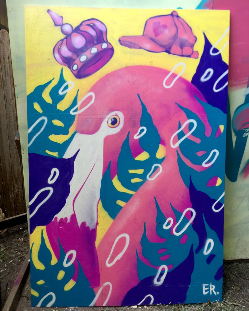 ER-everyday-research-muralist-street-artist-austin-atx-texas-graffiti-art-spray-paint-efren-rebugio-street-art-mural-murals-colorful-live-painting-cherry-cola-dog-flamingo-crown-hat.jpg
