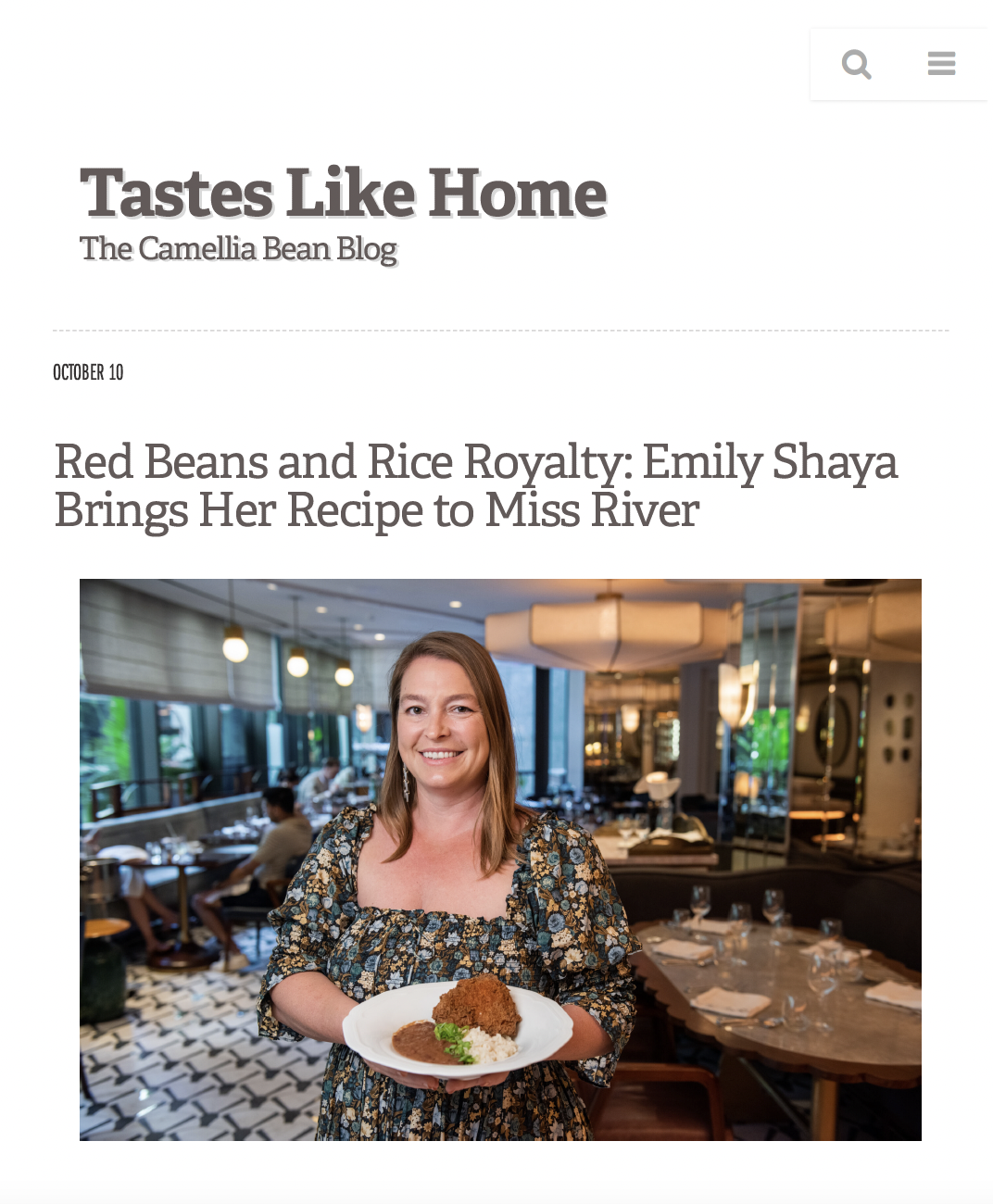 Camellia Beans Blog. Emily Shaya with red beans and rice at Miss River in New Orleans