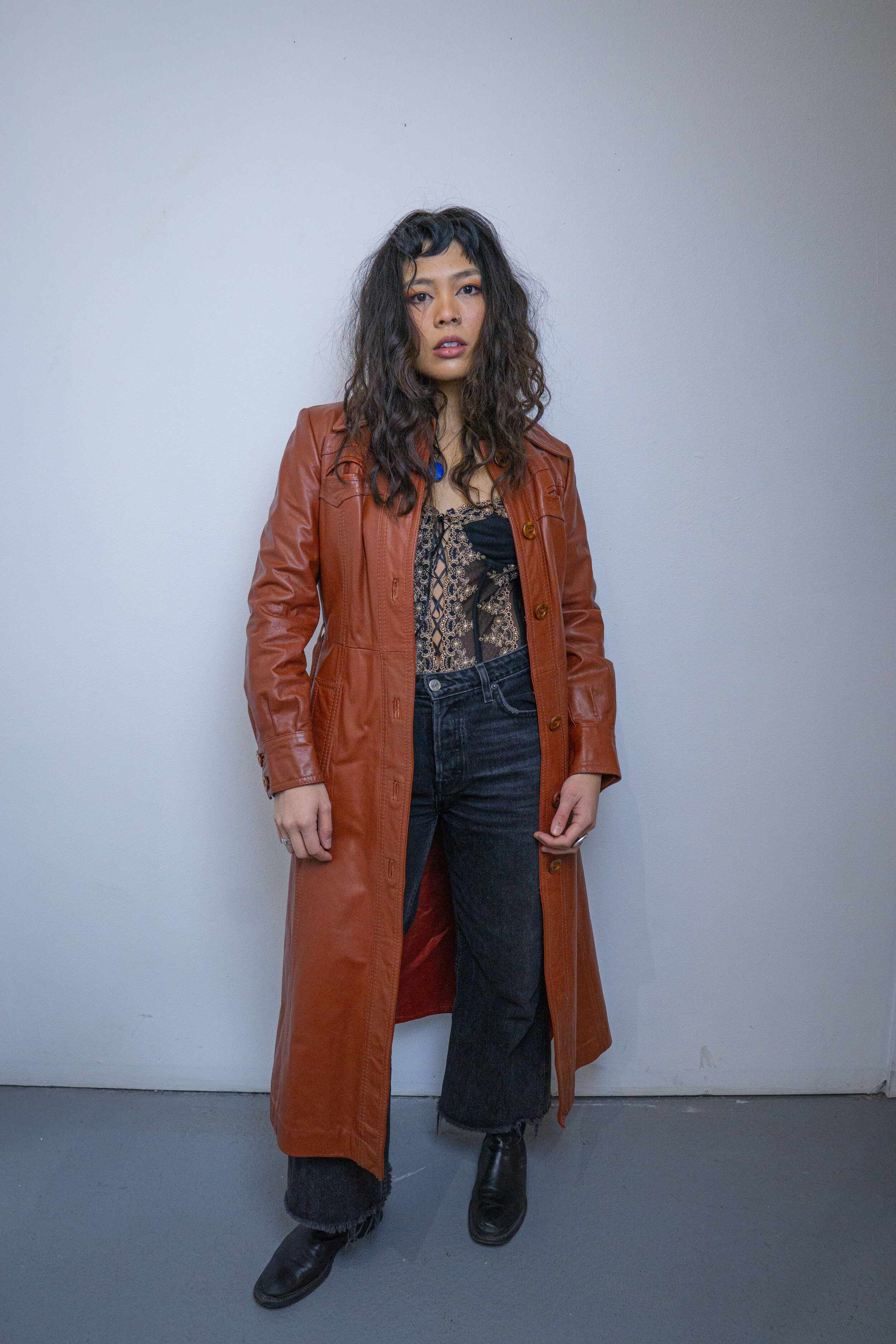 70s Terra Cotta Leather Trench