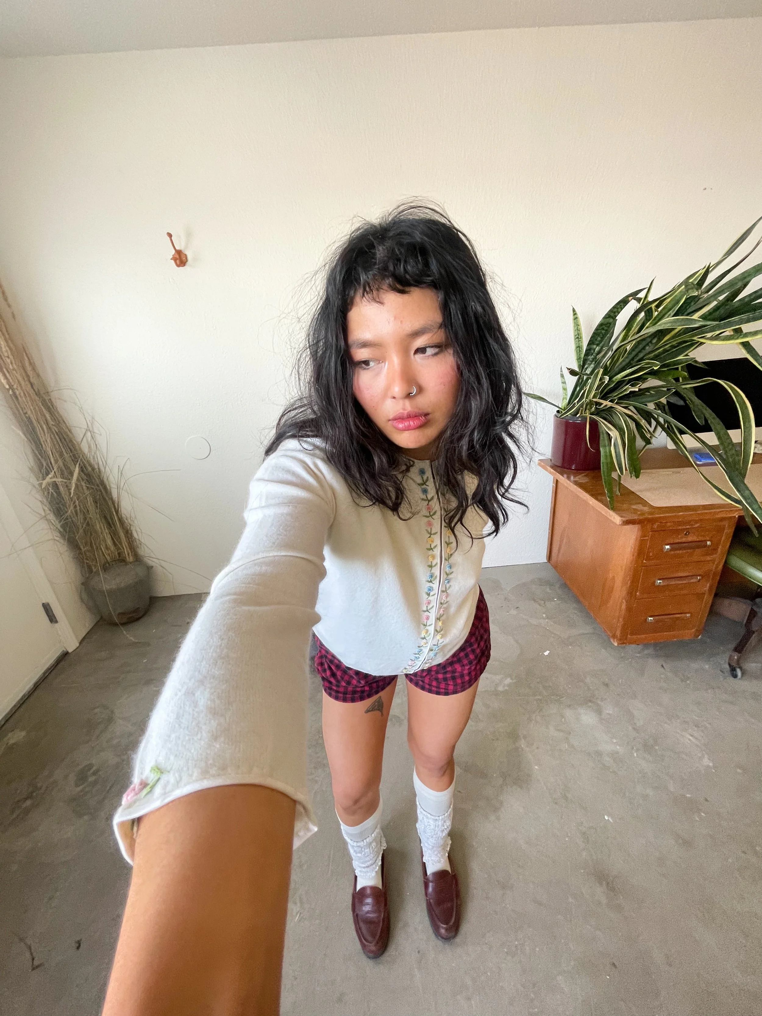 Floral Angora Embroidery Mohair Cardigan