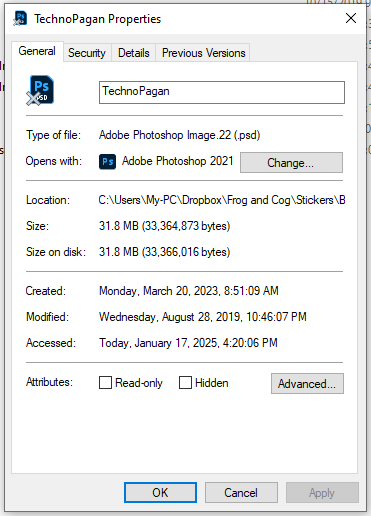 Original Photoshop File Details with Dates
