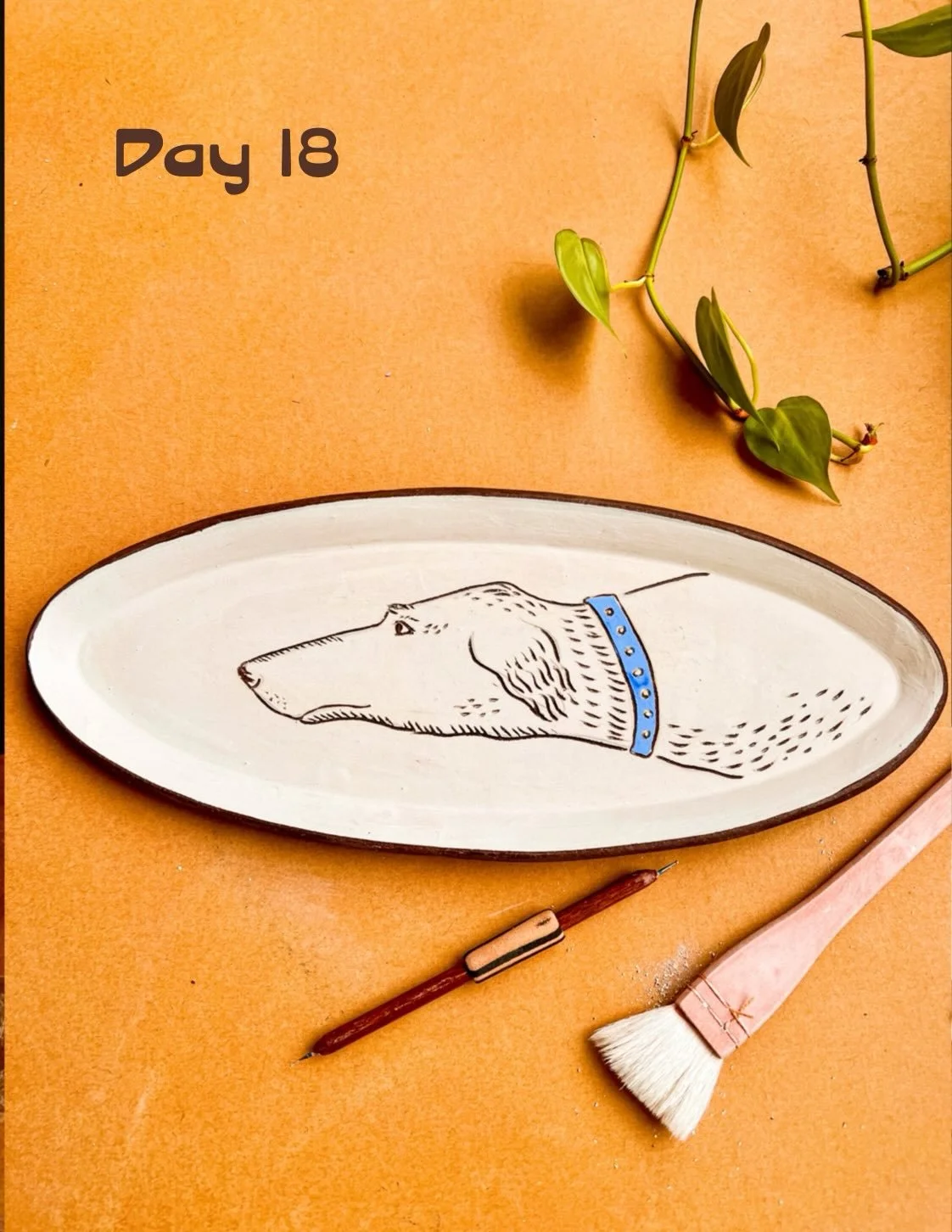 Day 18 of #the100dayproject 🌿 work in progress🌿 #doghead #animal art #slabbuiltceramics #linedrawing