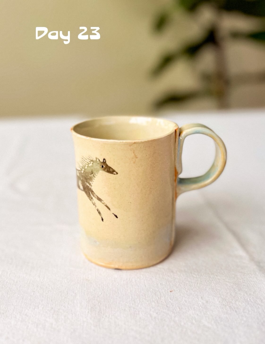 Day 23 of #the100dayproject 🌿 slabbuilt mug with horse. I fell in love with the color lavendar this past summer when I did a course in watercolor studying Sargent. His use of lavender surprised and delighted me. 🐴 #animalart #slabbuiltceramics