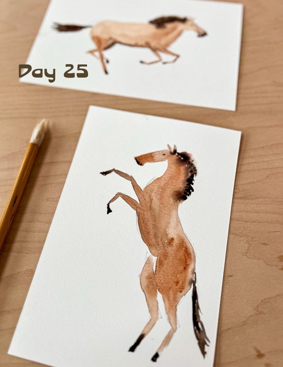 Day 25 of #the100dayproject 🌿 &ldquo;I would rather die than explain to the blue horses what war is. They would faint in horror, or simply find it impossible to believe.&rdquo; #maryoliver #poetry #watercolor