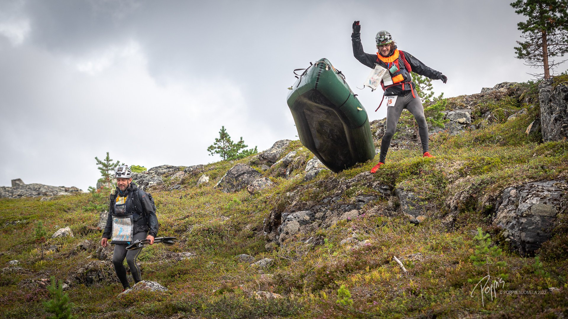 Eero Prittinen of team Mareld Adventure has had enough of carrying the packraft 