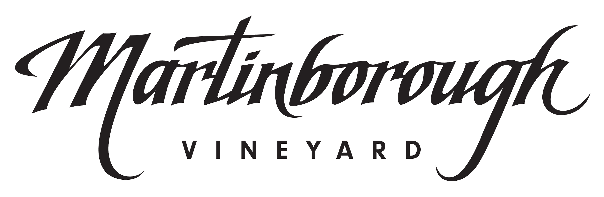 Martinborough Vineyard logo in black and white with cursive and block lettering