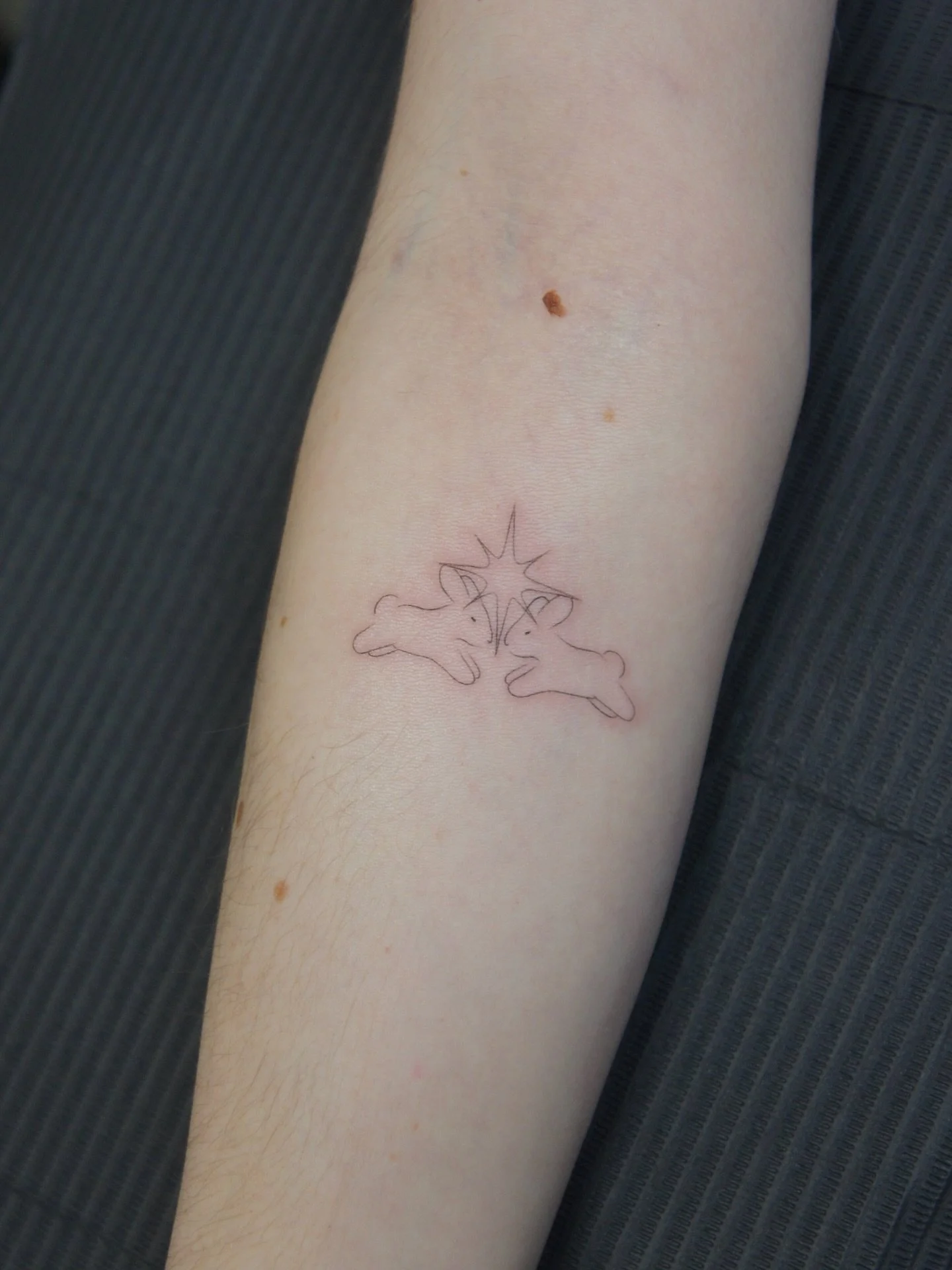 Little bunny flash to match her theme ⭐️
(+ a touchup on some script from our last session together! one of my favourite fonts everrr)

#bunnytattoo #mississaugatattoos #oakvilletattoos #scripttattoo #torontotattoos