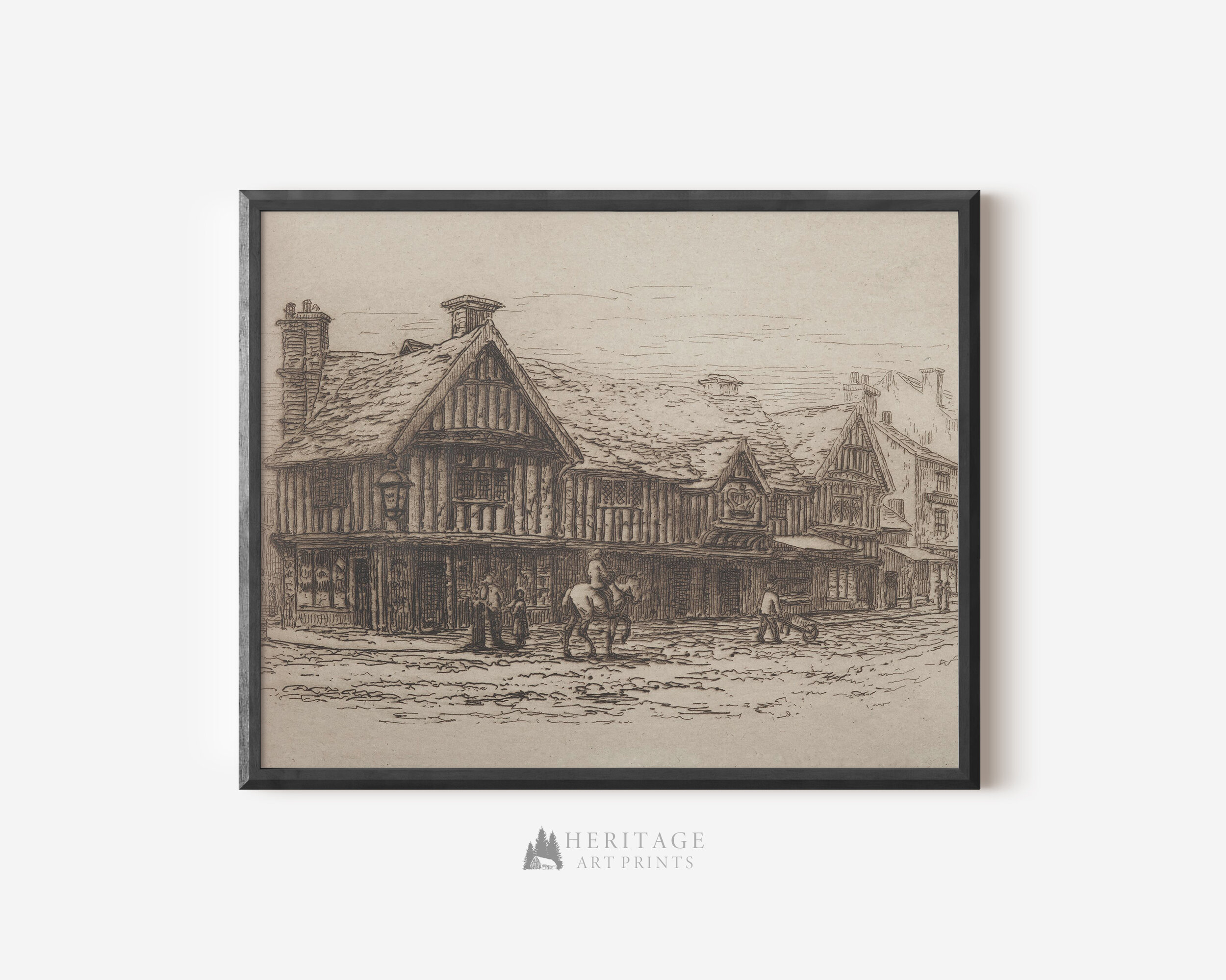 Framed drawing of the Old Crown Inn.