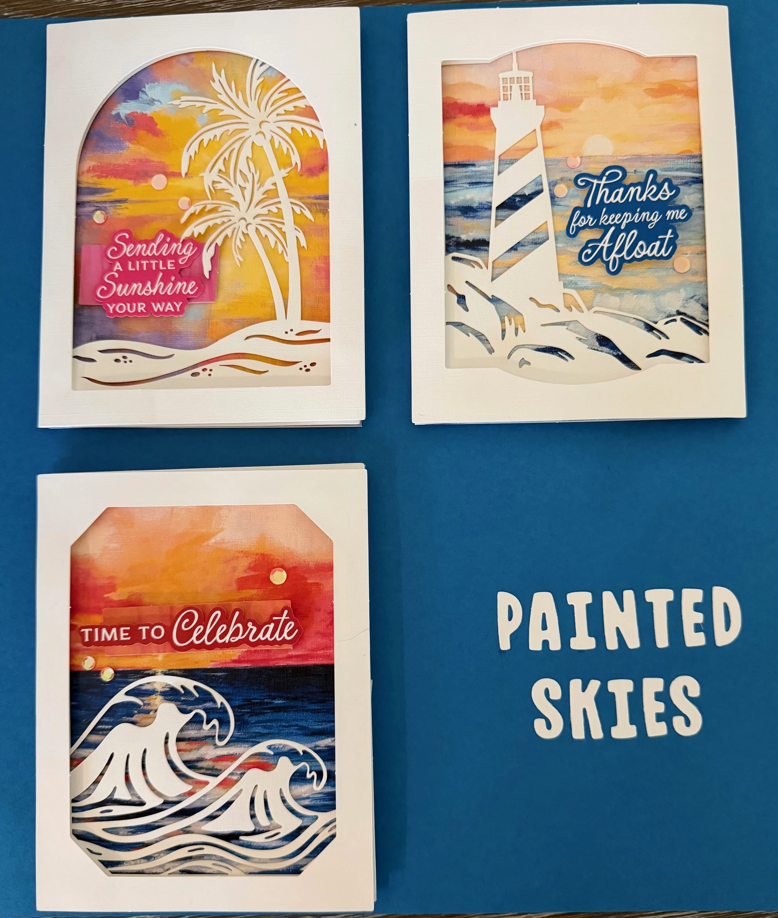 Stampin' Up card kit Painted Skies with lighthouse, waves, and sunset