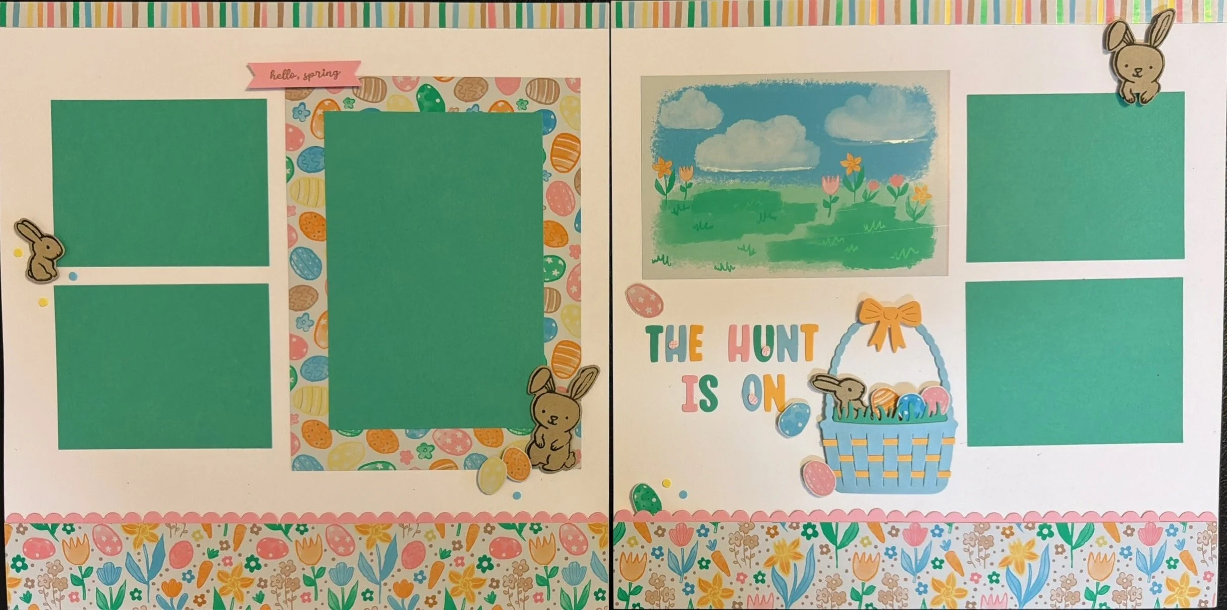 diy easter or spring scrapbook layouts Stampin' Up Easter Basket Suite diy easter crafts easter egg hunt layout with easter bunny