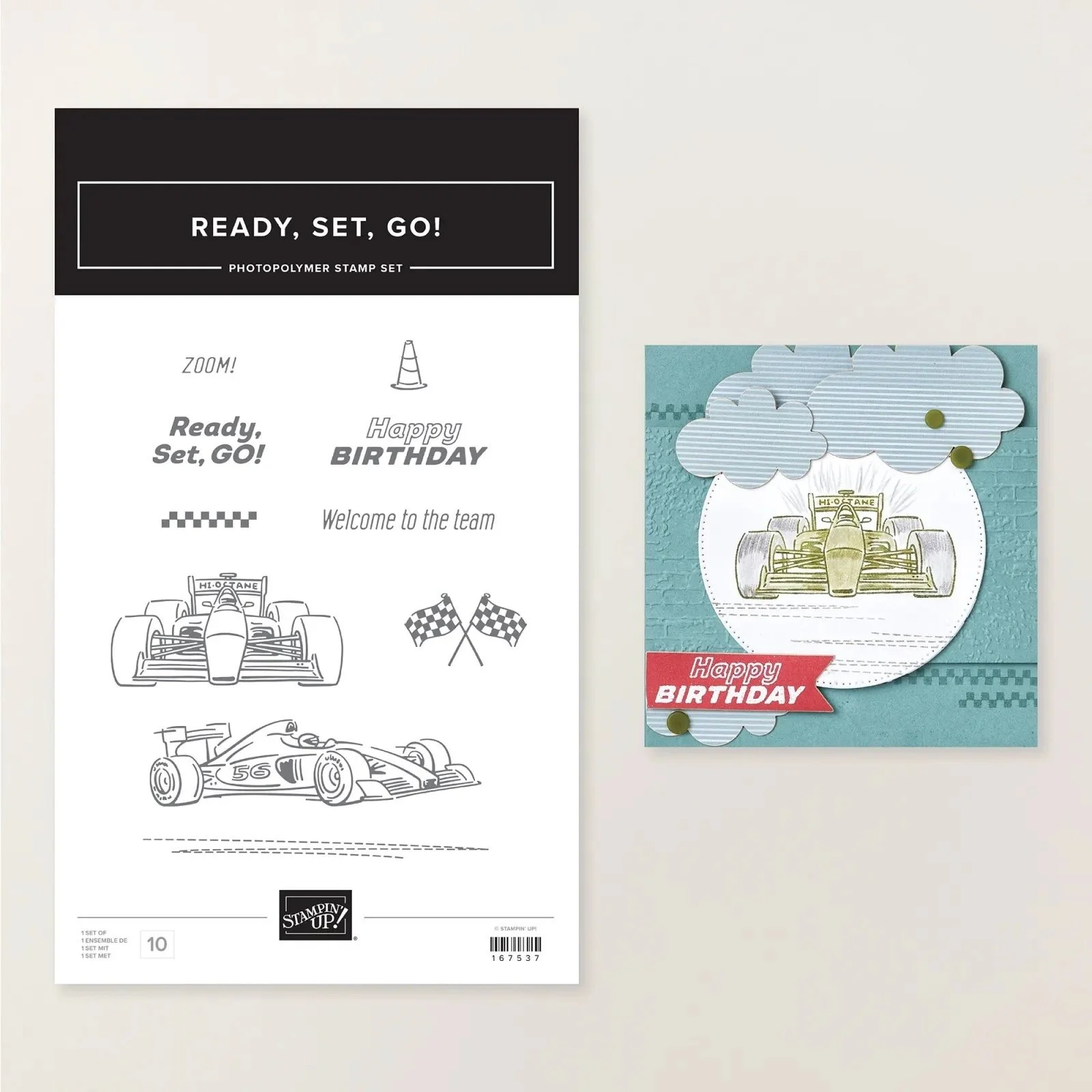 Ready Set Go by Stampin Up race cars and checkered flag for masculine cards