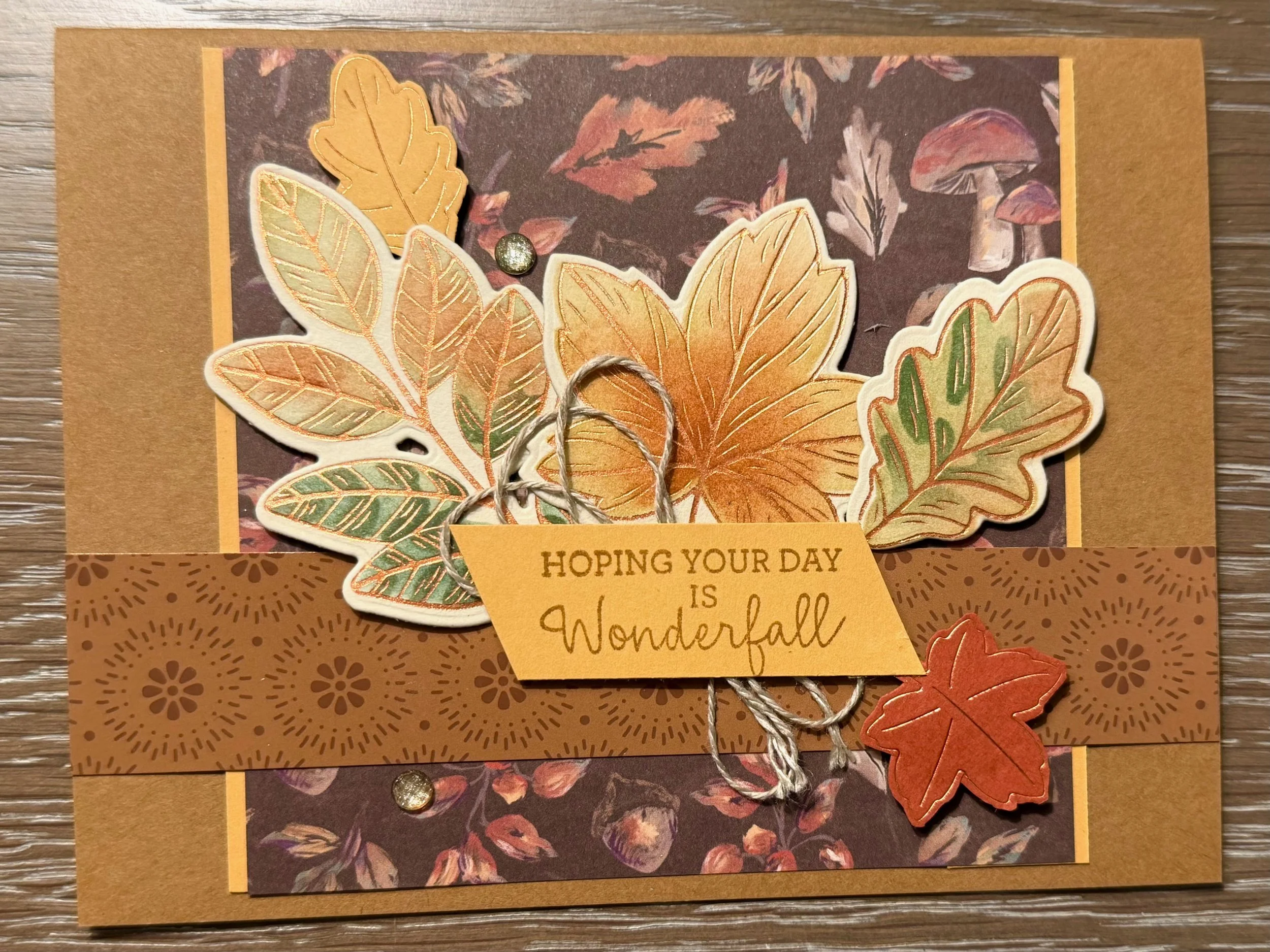 Stampin' Up Lustrous Leaves fall colorful leaves with mushrooms in the background