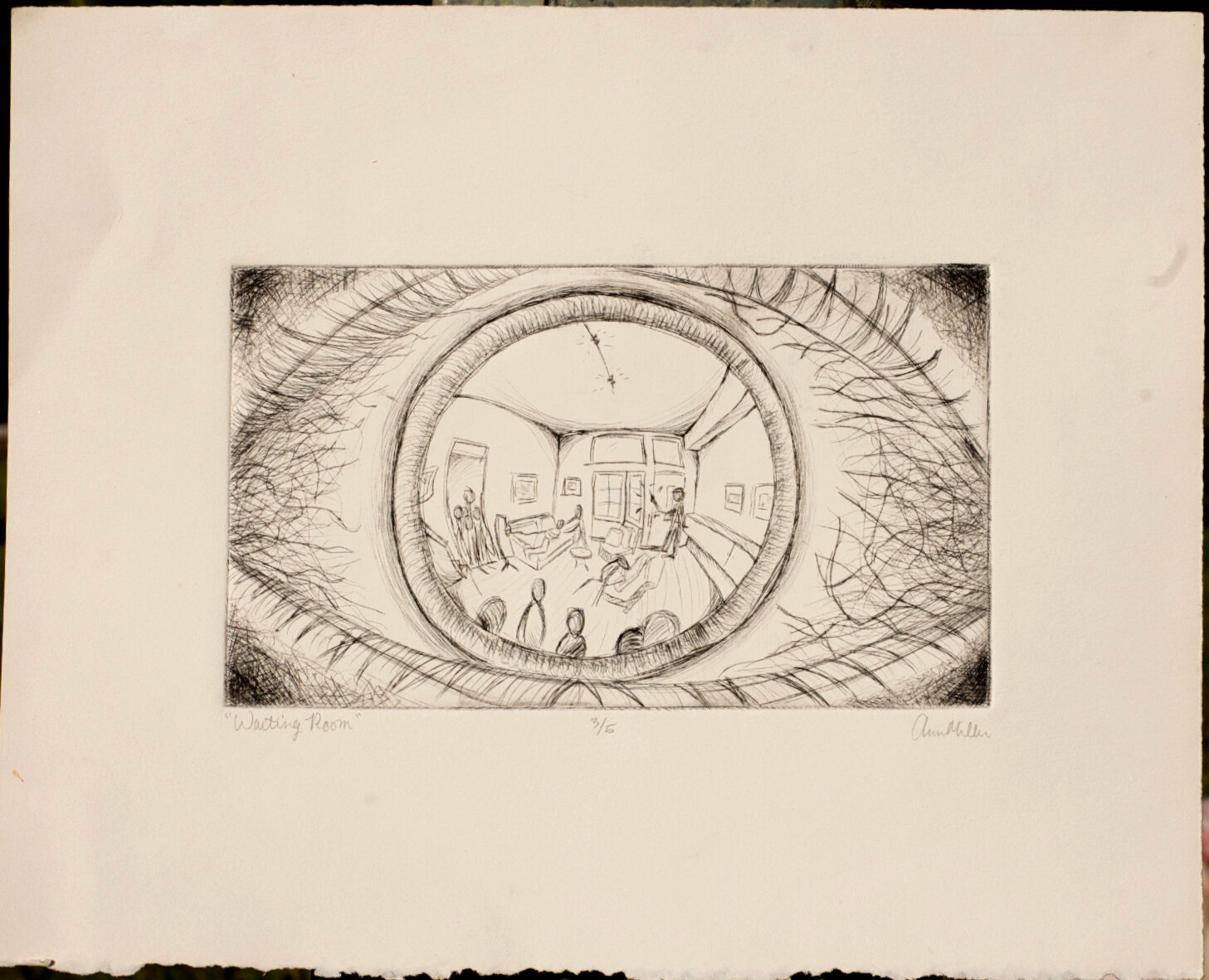 "Waiting Room," Intaglio Print, 9x12", 2014