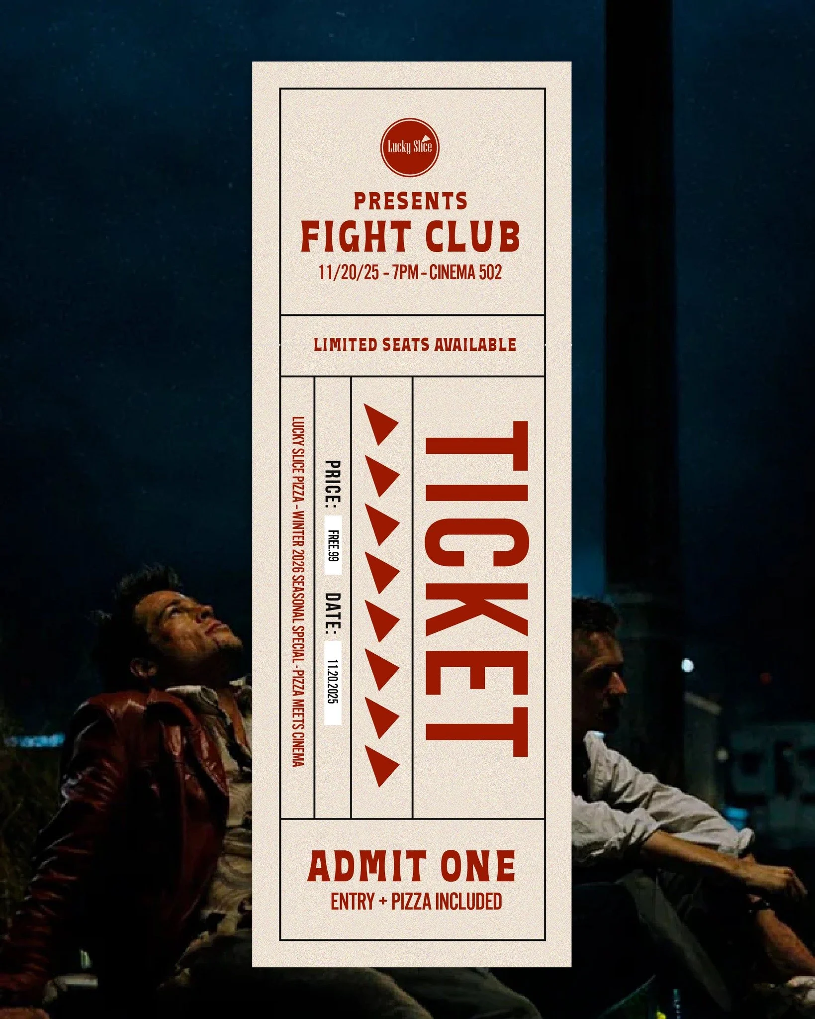 We miss the days where grabbing pizza and a movie from the local blockbuster was just another Friday night. 

So in a spirit of nostalgia and to celebrate our new seasonal menu, we're doing a private showing of &quot;Fight Club&quot; on Nov. 20th and