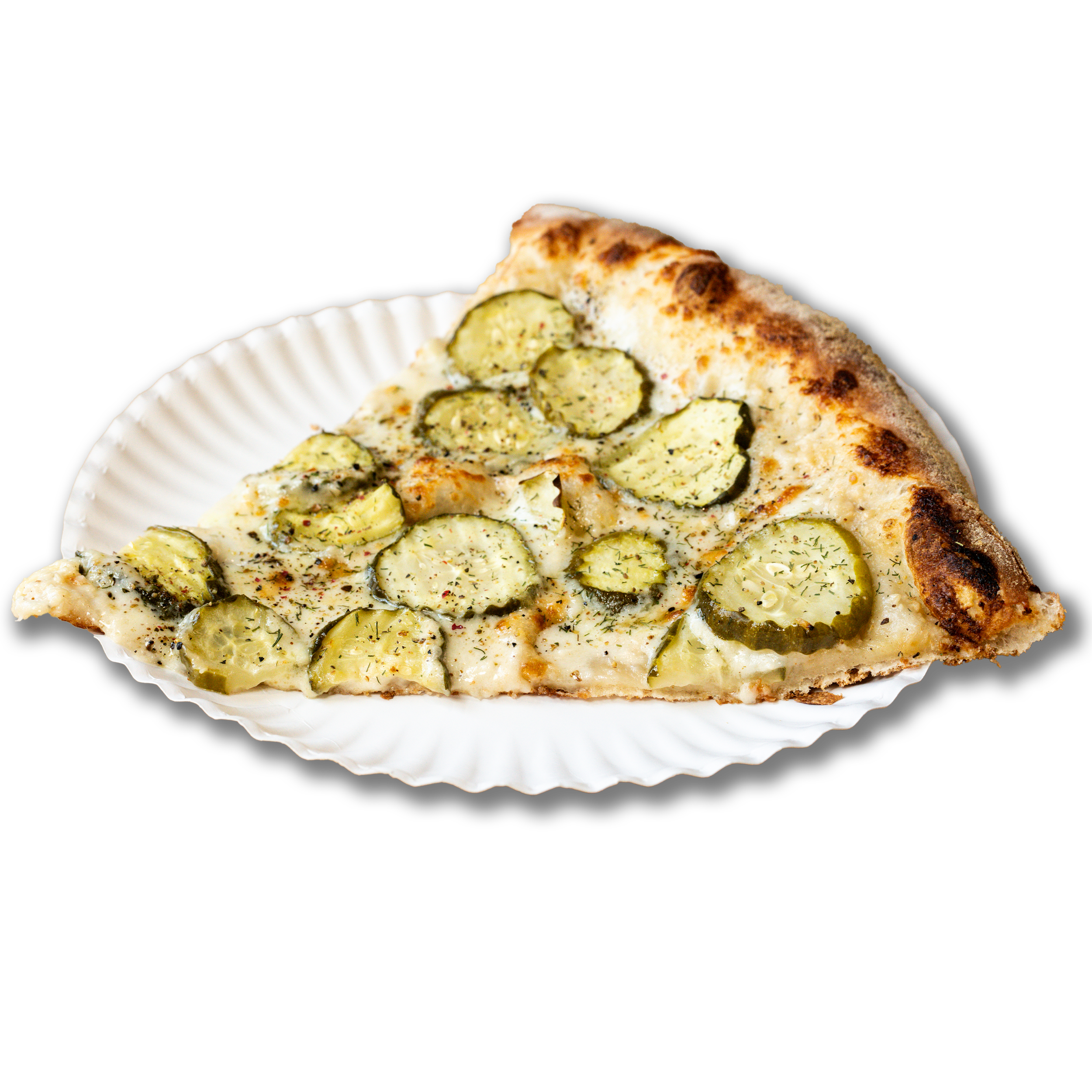 The Real Dill: Garlic cream sauce, mozzarella, dill pickles, black pepper, fresh dill