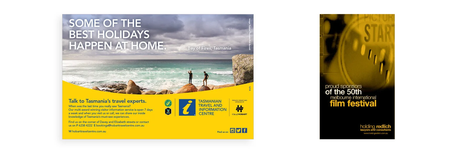TTIC: domestic travel ad,   Holding Redlich: Melbourne International Film Festival ad