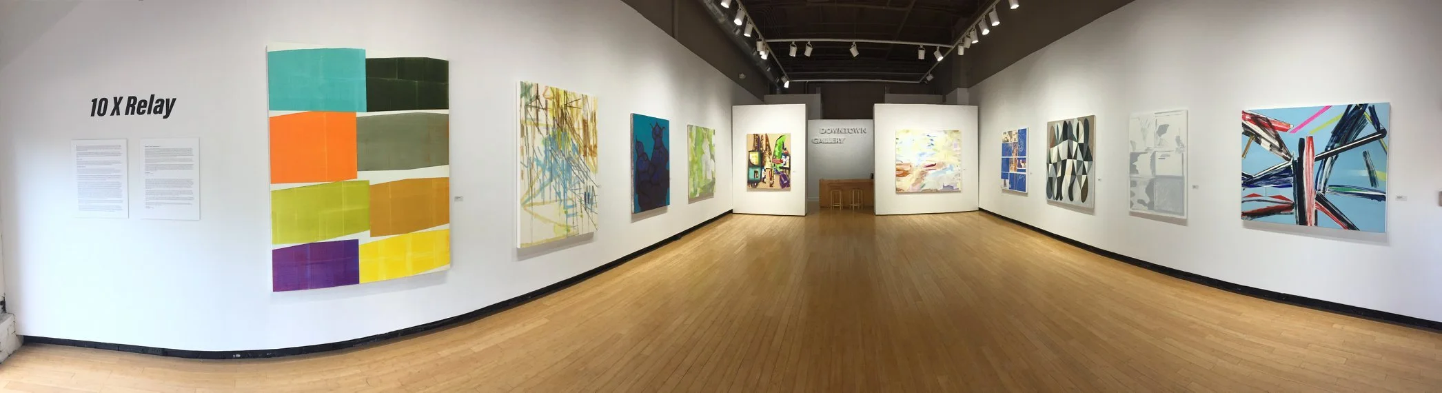 "10X Relay Cat's Cradle", Downtown Gallery, UT Knoxville, September 6 - 28, 2019, l to r: Erick Johnson, Kylie Heidenheimer POOL, Chuck Webster, Lisa Taliano, Pinkney Herbert, Jennifer Riley, Russell Roberts, Jackie Meier, Pierre Obando, Laura Newman