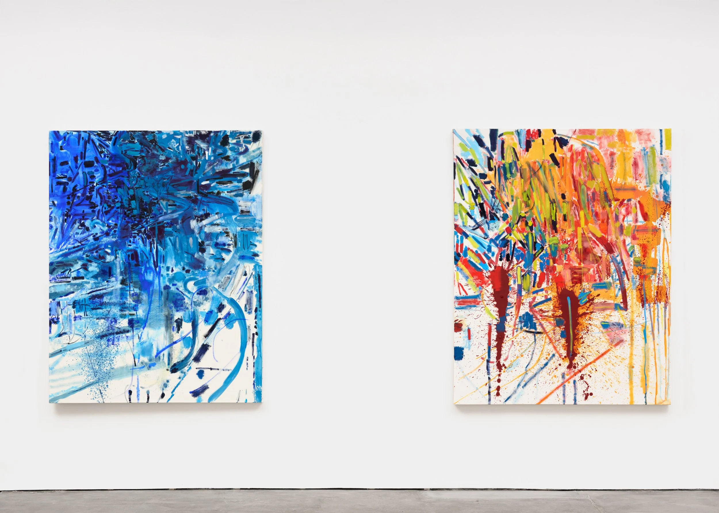 Solo show, "Here, Elsewhere", Private Public Gallery, Hudson, NY, November 29, 2025 - January 25, 2026, left: "Sash"", right:"Sash II" Photo by Luca Pearl Khosrova