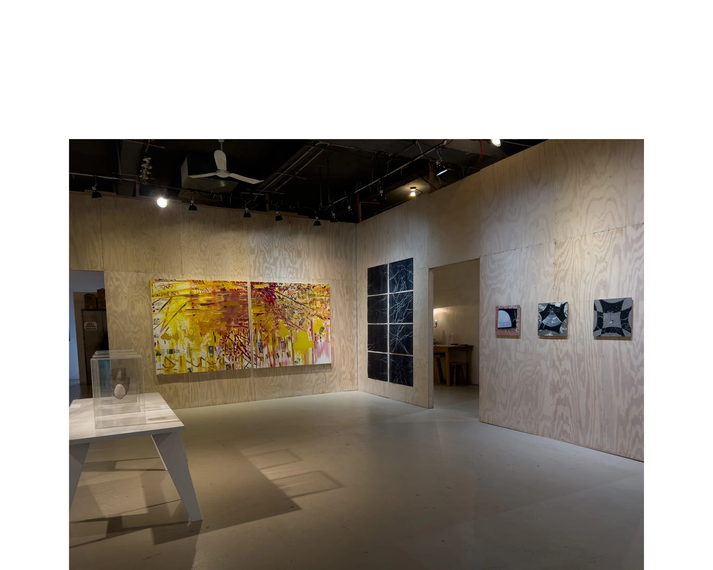 Left: starting with diptych painting, Kylie Heidenheimer; center: Maya Ciarrocchi; right: Elena Sisto. Millay Arts alumni exhibition "With Quiet Eyes", Time Space LImited, Hudson, NY. May 23, 2026 - June 21, 2026