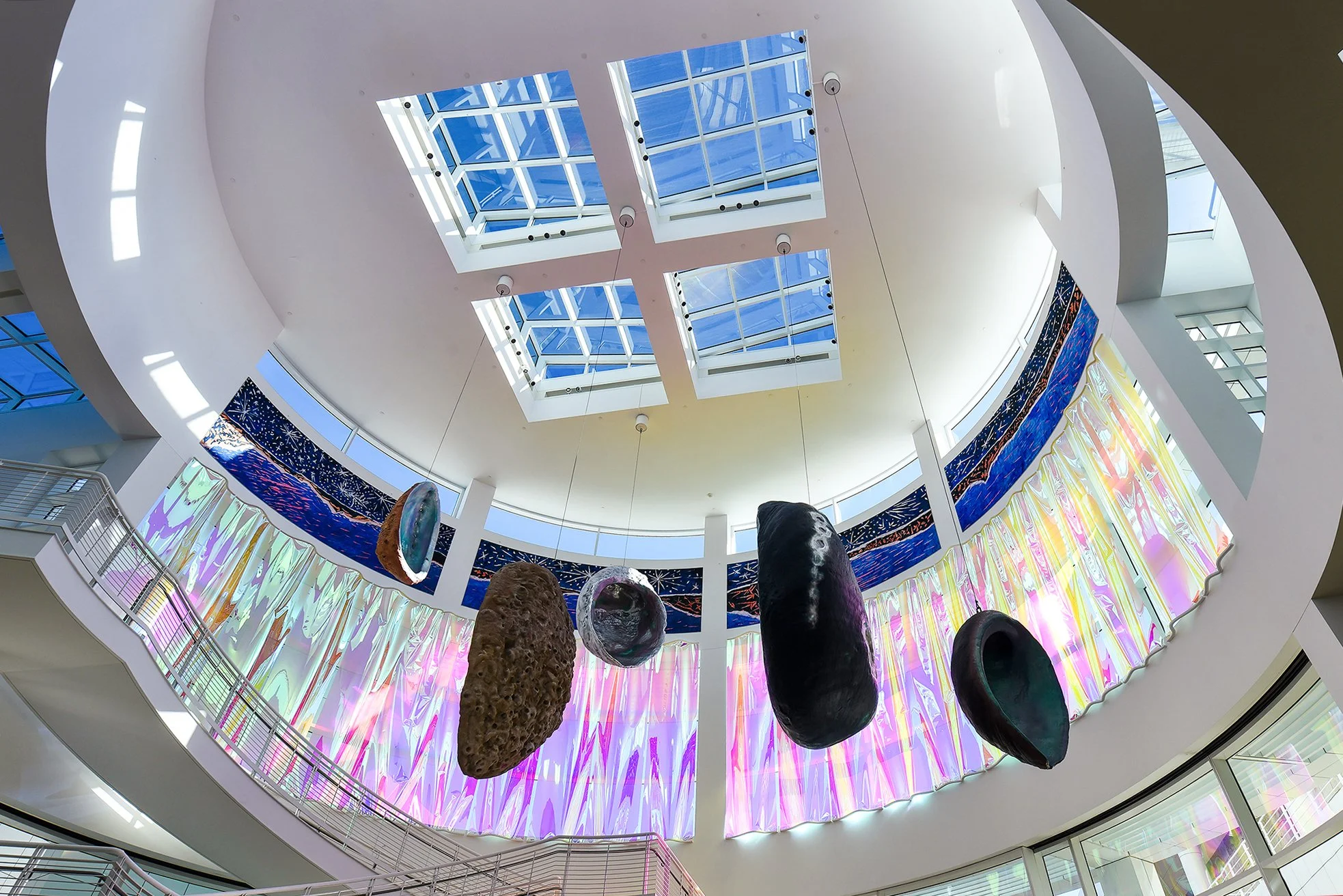 Light, glass, and sculptures in natural lighting at the J Paul Getty Museum