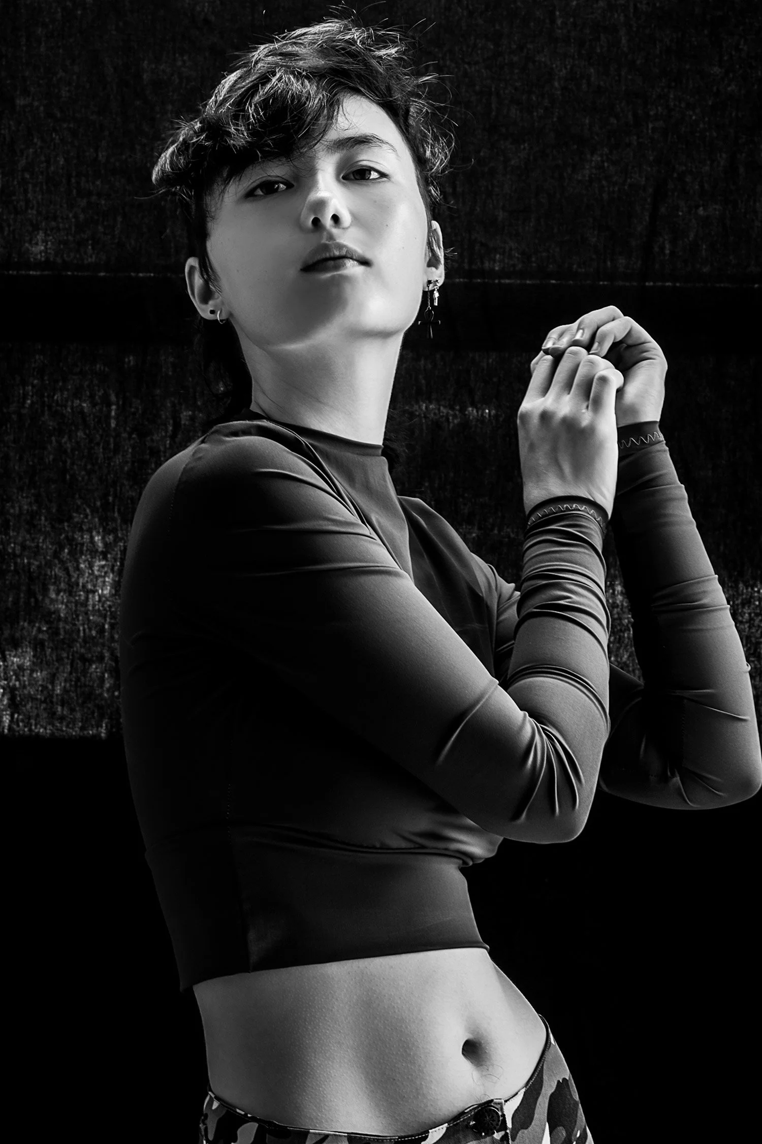 Studio modeling portrait of female with bold styling