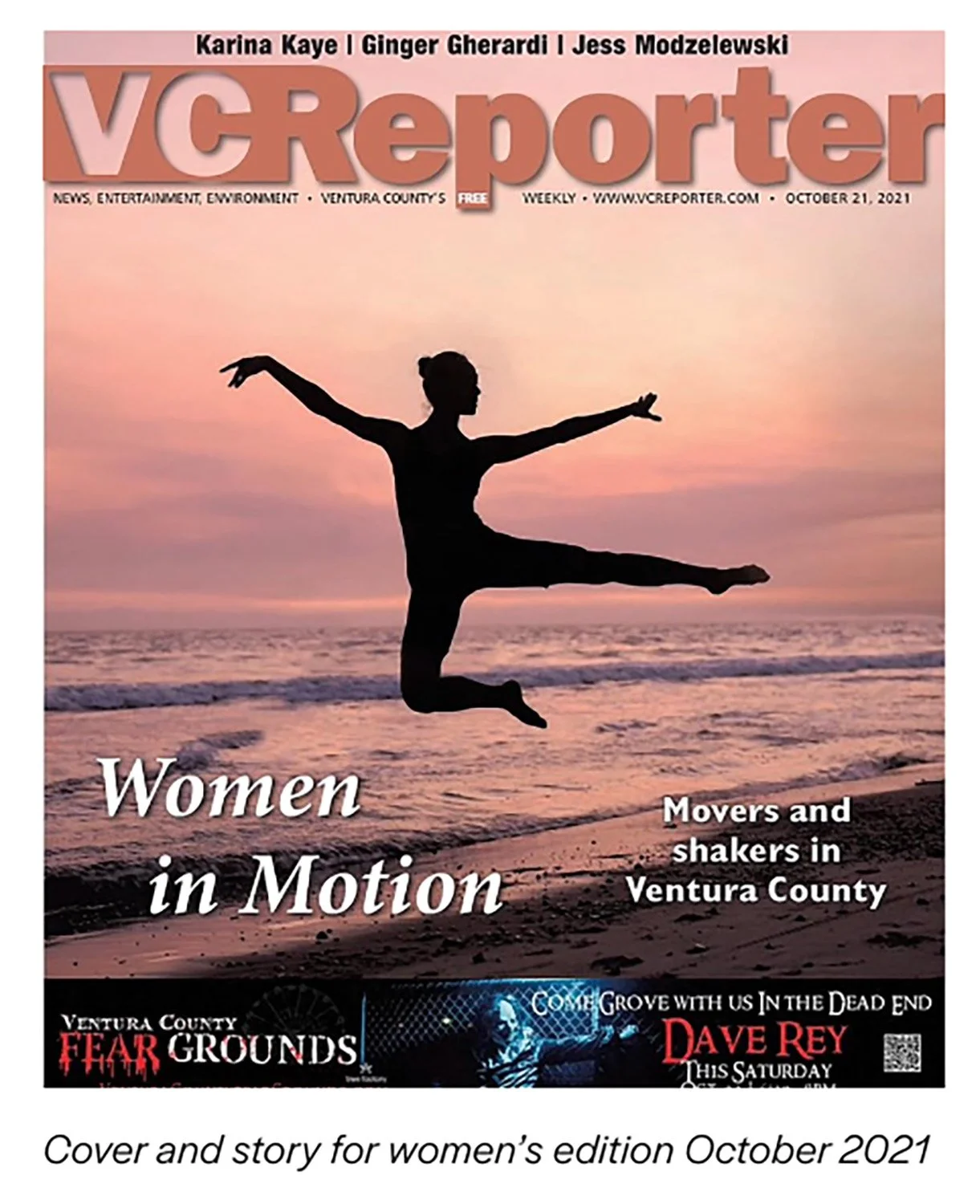 female dancer jumps high at sunset, breast cancer awareness issue