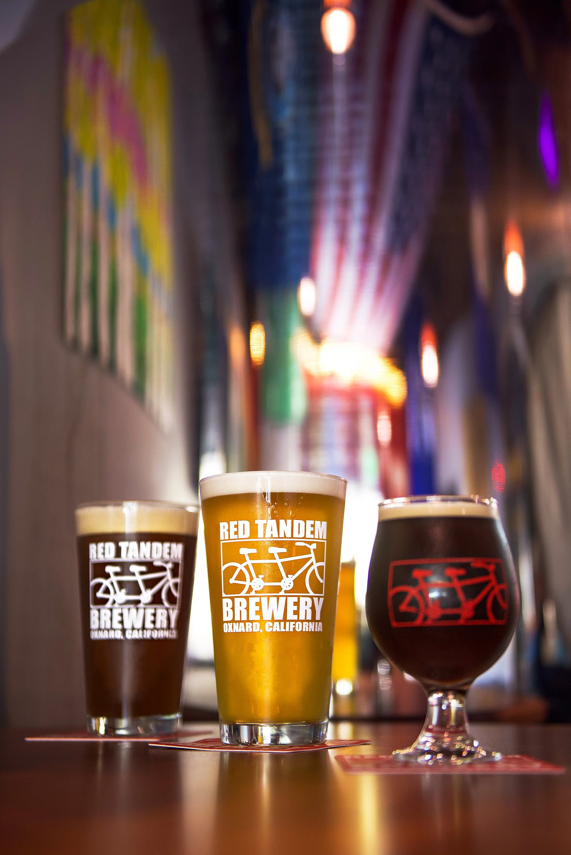 Colorful product photography for the Red Tandem Brewery
