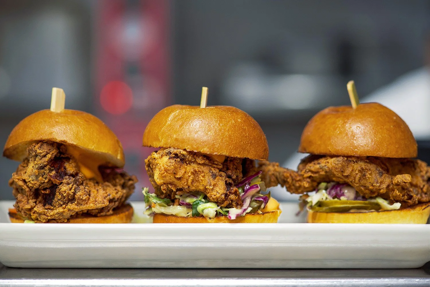 chicken sliders hot off the food line