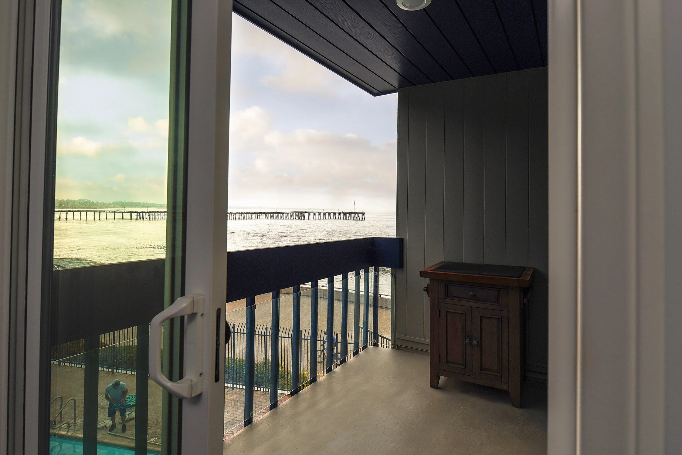 Best view of the Ventura Pier seen through the window of a rental condo nearby