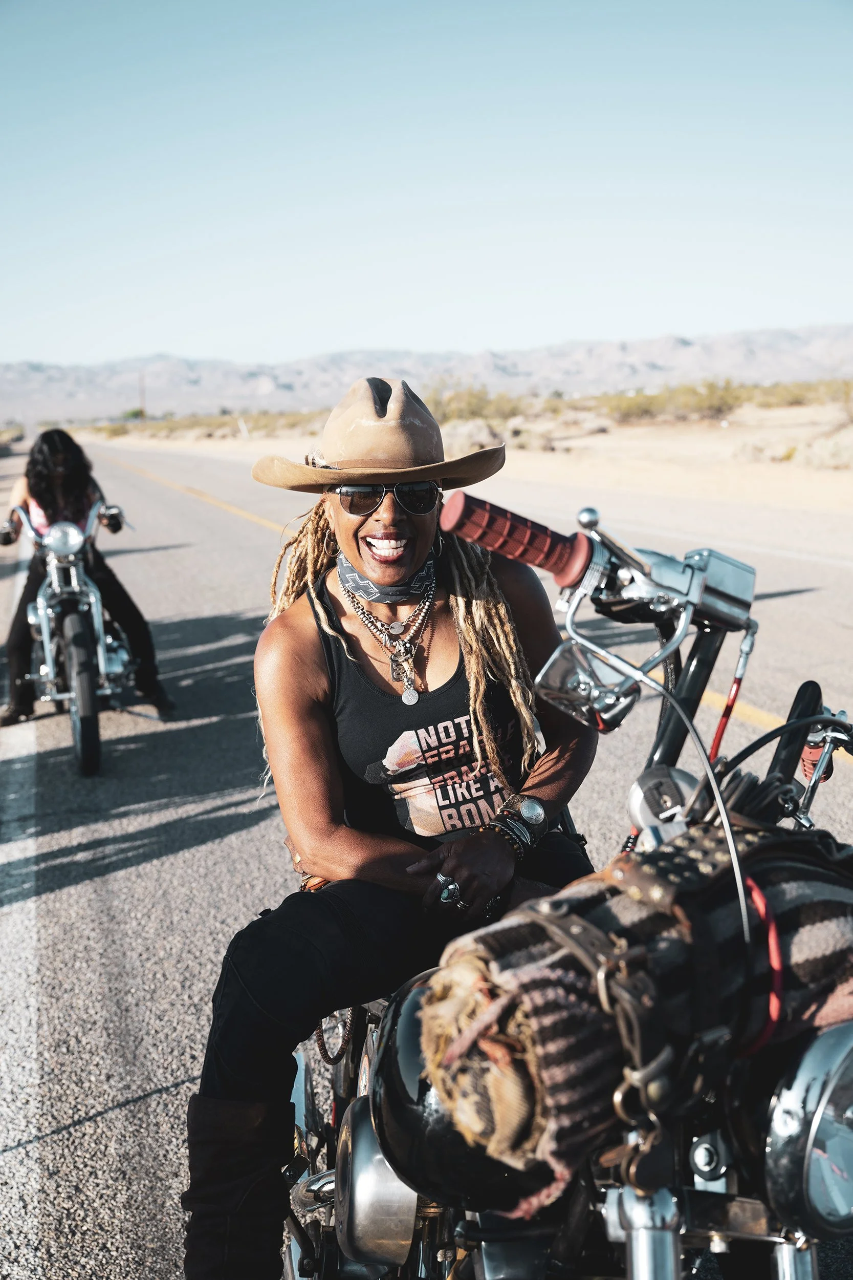 Desert location shoot with female riders