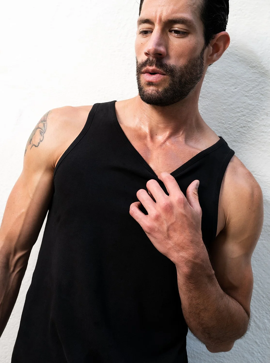male model wearing athletic wear in studio