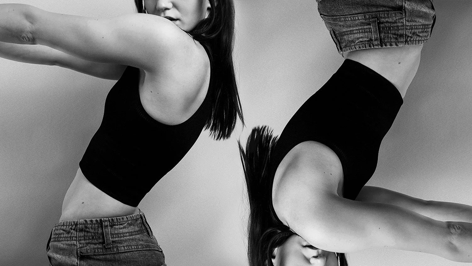 Flip image composition of woman in jeans