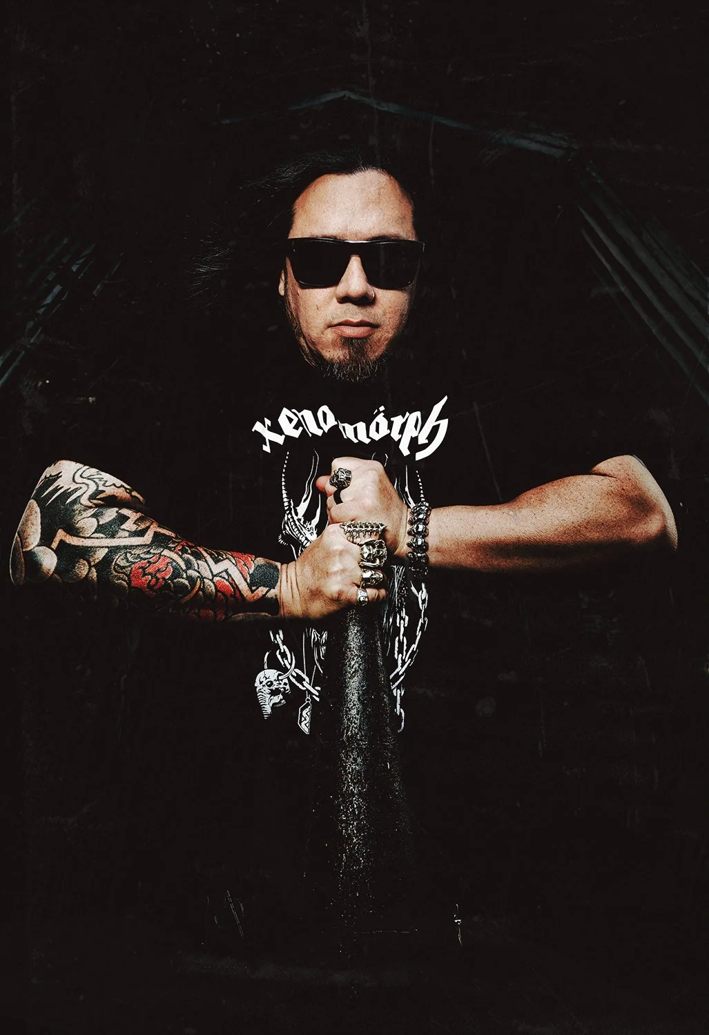 Moody, dramatic portrait of male death metal musician from Too Sick Too Pray.