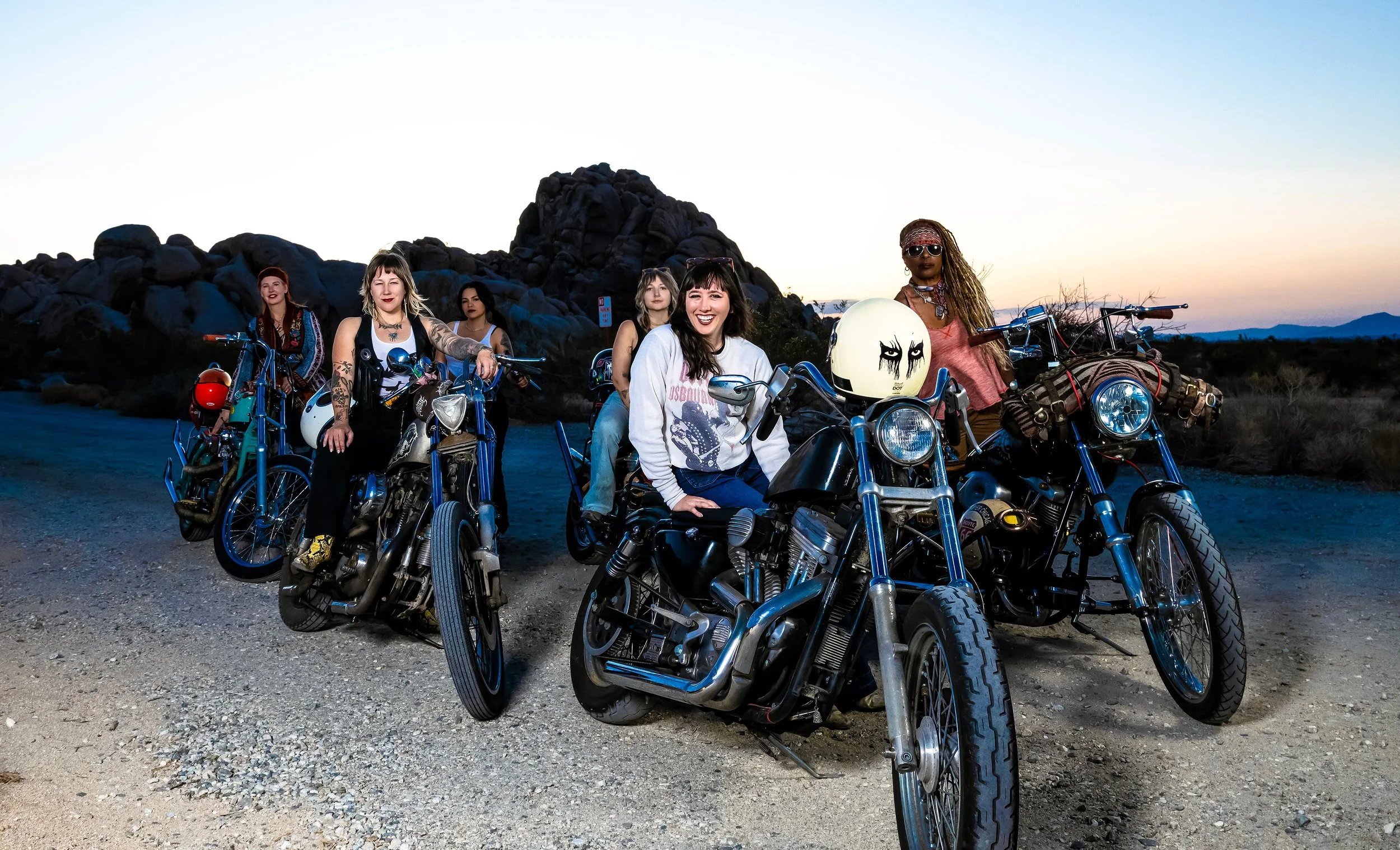 Female riders on their bikes in the dessert