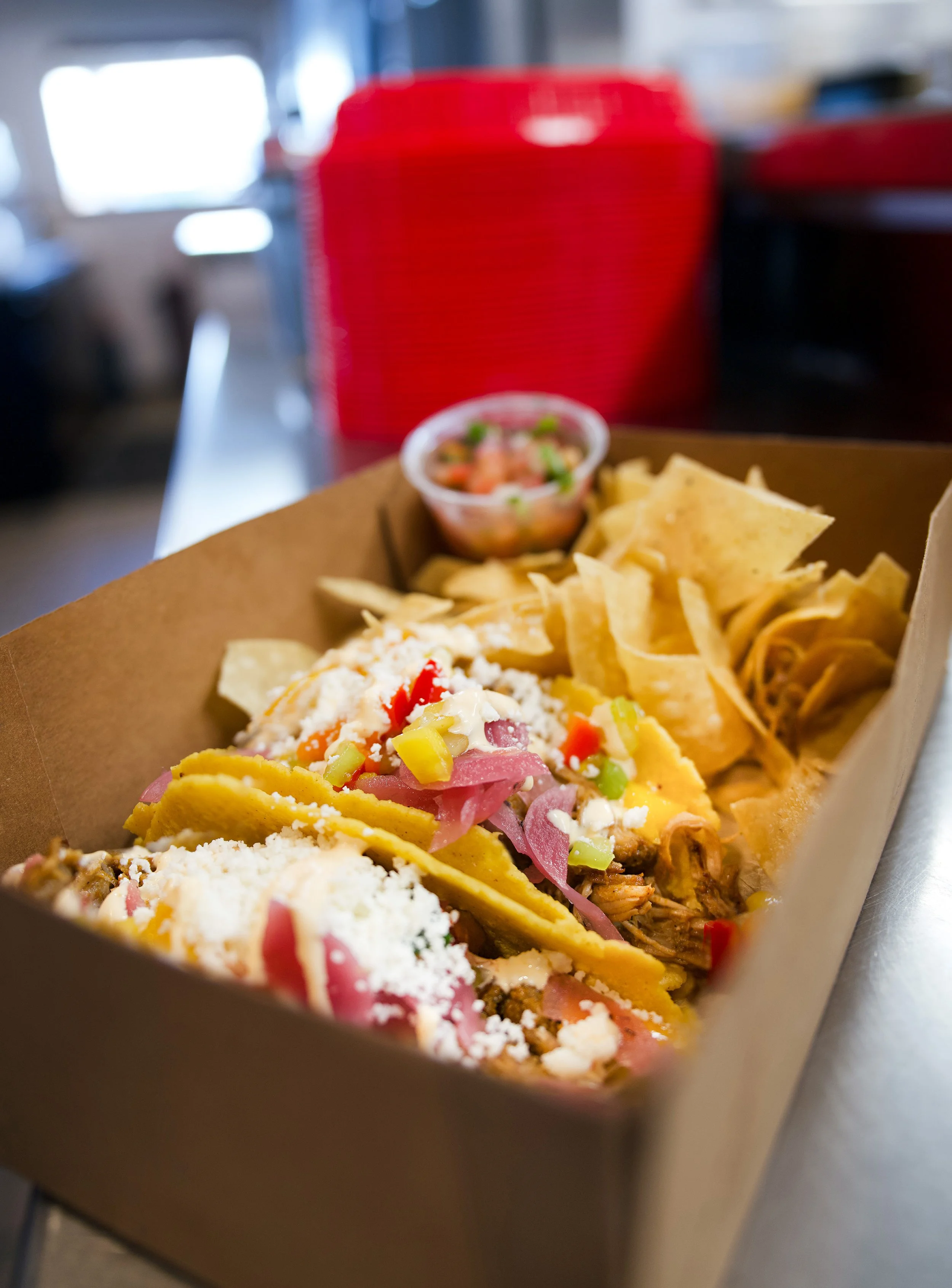 Fresh taco ingredients prepared on location at On The Alley.
