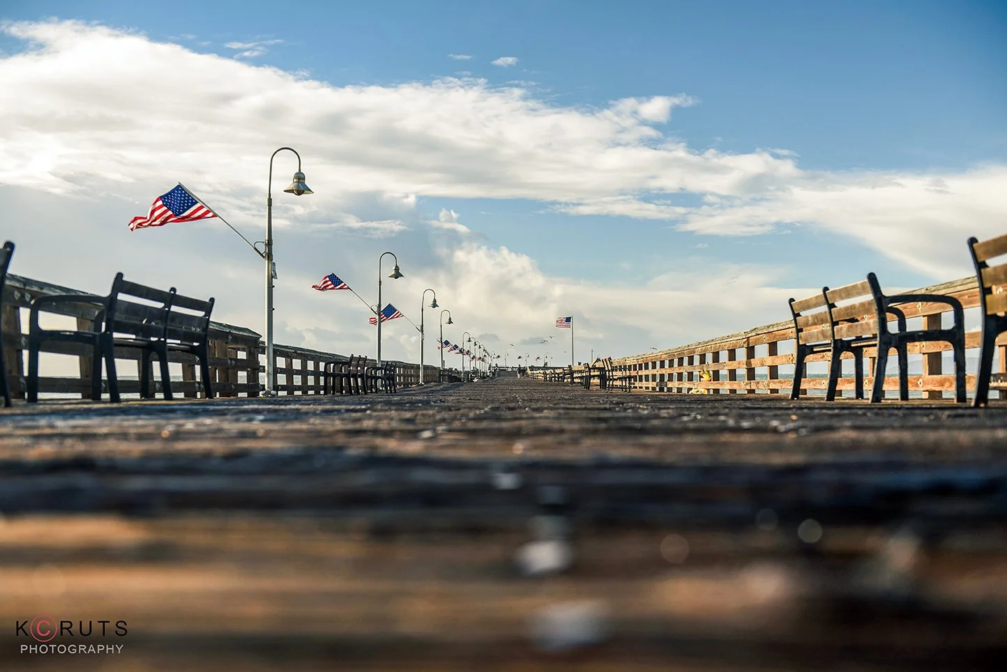 low angle shot on the wood planks of the Ventura pier